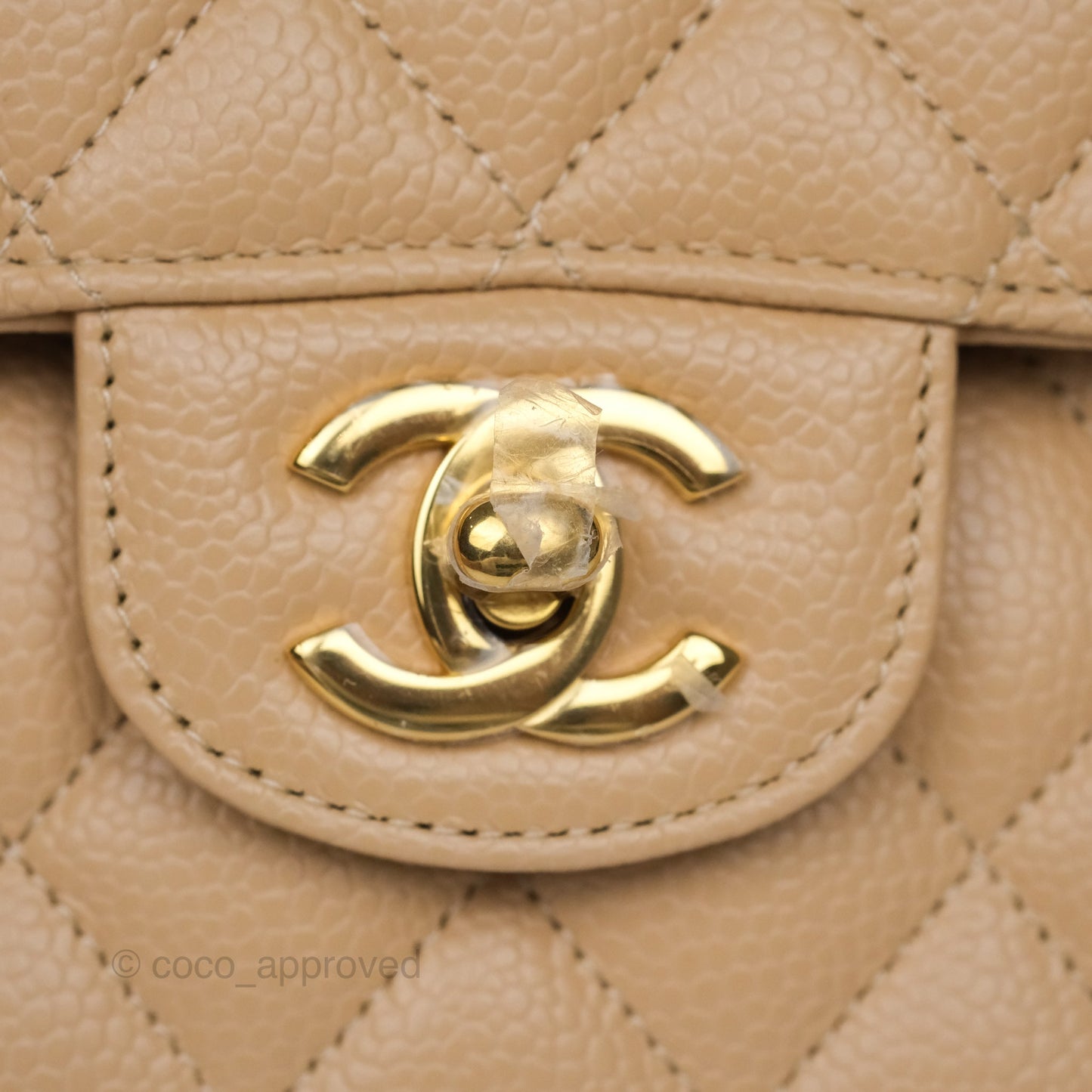 Chanel Classic M/L Medium Flap Quilted Beige Caviar Gold Hardware