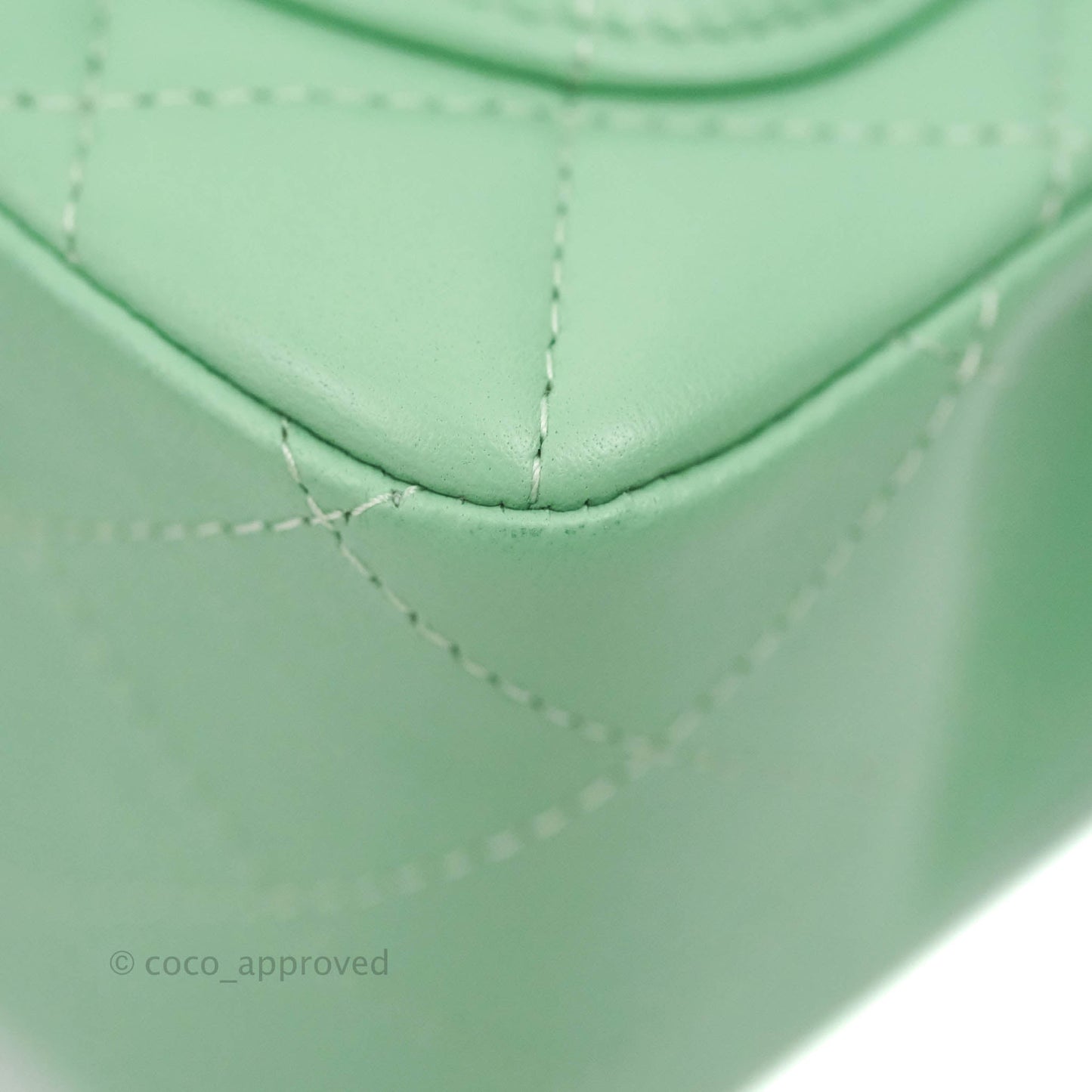 Chanel Quilted Mini Square Green Lambskin Gold Hardware