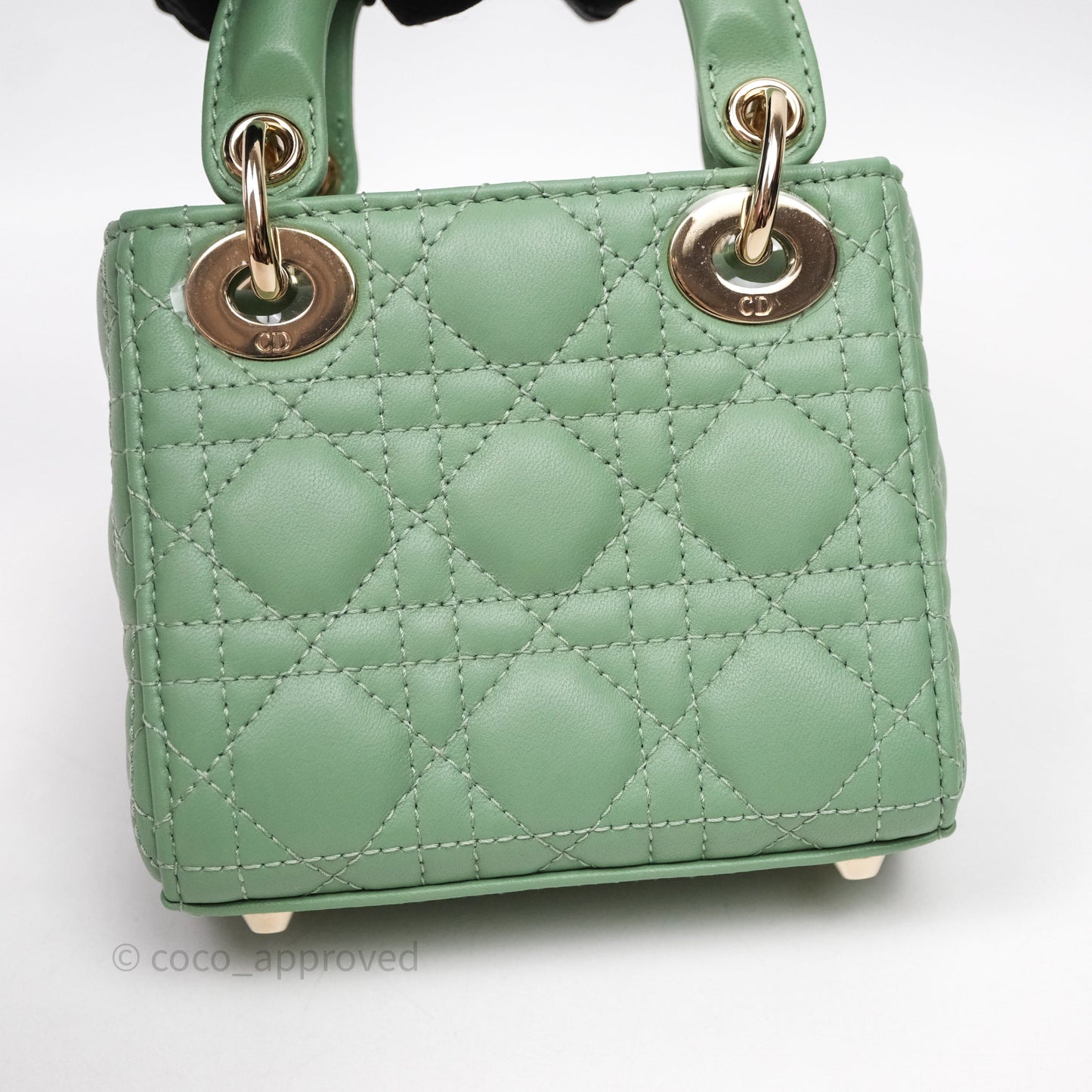 Christian Dior Micro Lady Dior Green Lambskin Cannage Gold Hardware