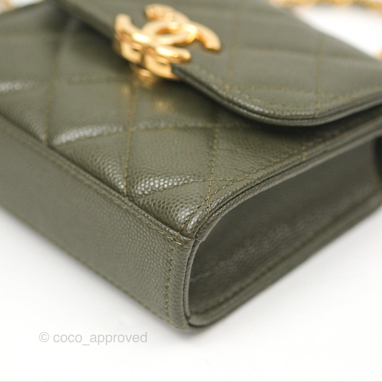 Chanel Coco First Mini Clutch On Chain Dark Olive Green Caviar Gold Hardware 22K