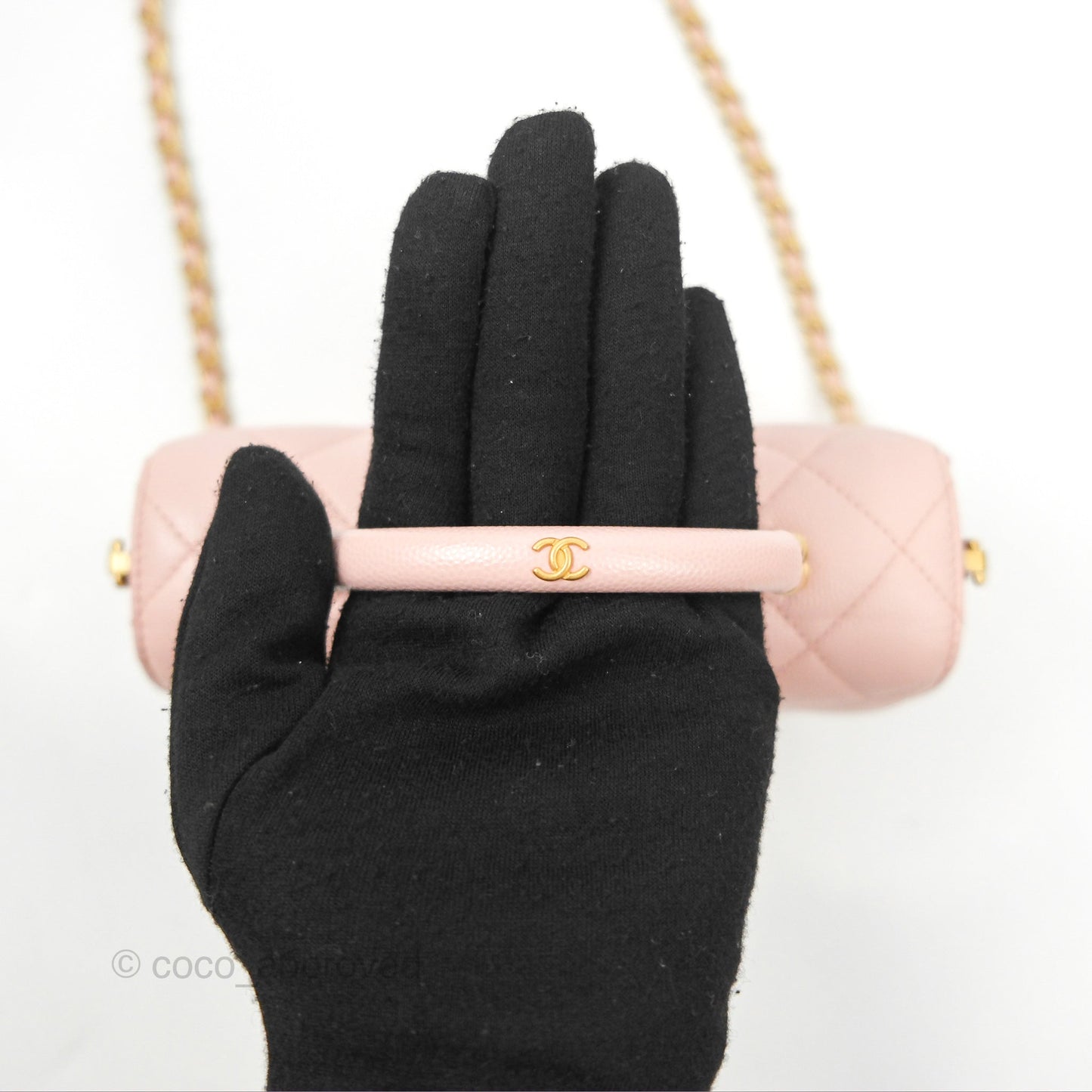 Chanel Carry Me Top Handle Flap Bag Pink Caviar Aged Gold Hardware 23S
