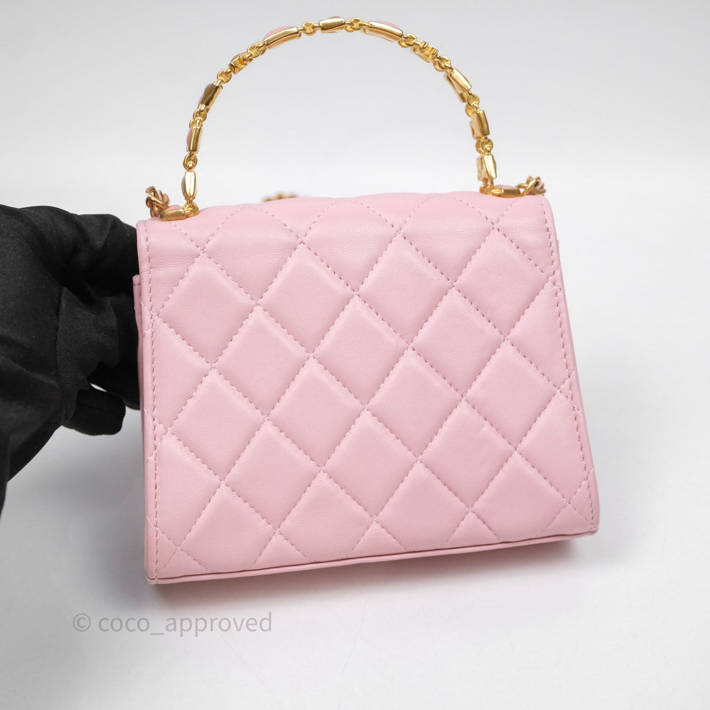 Chanel Mini Enamel Handle Clutch on Chain Pink Lambskin Gold Hardware
