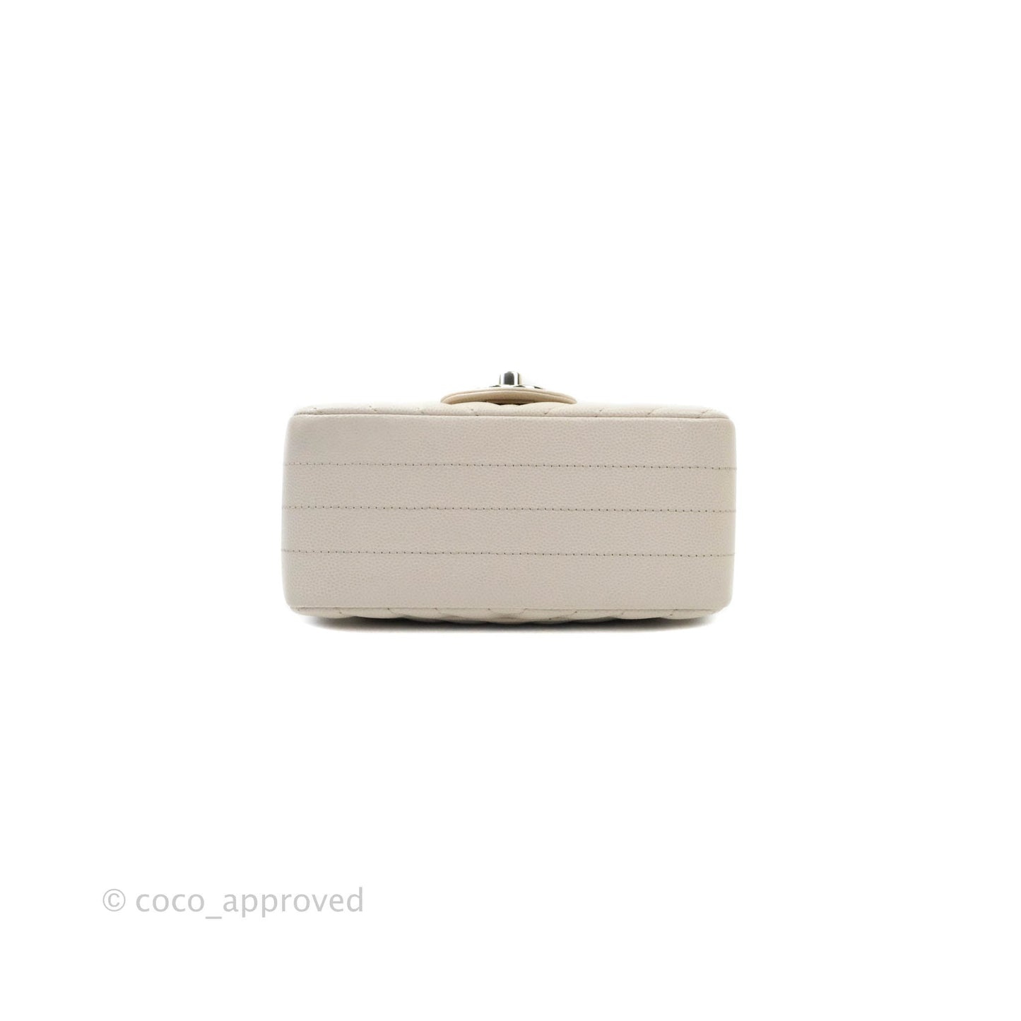 Chanel Mini Square Chevron Ivory Stone Caviar Gold Hardware 18B