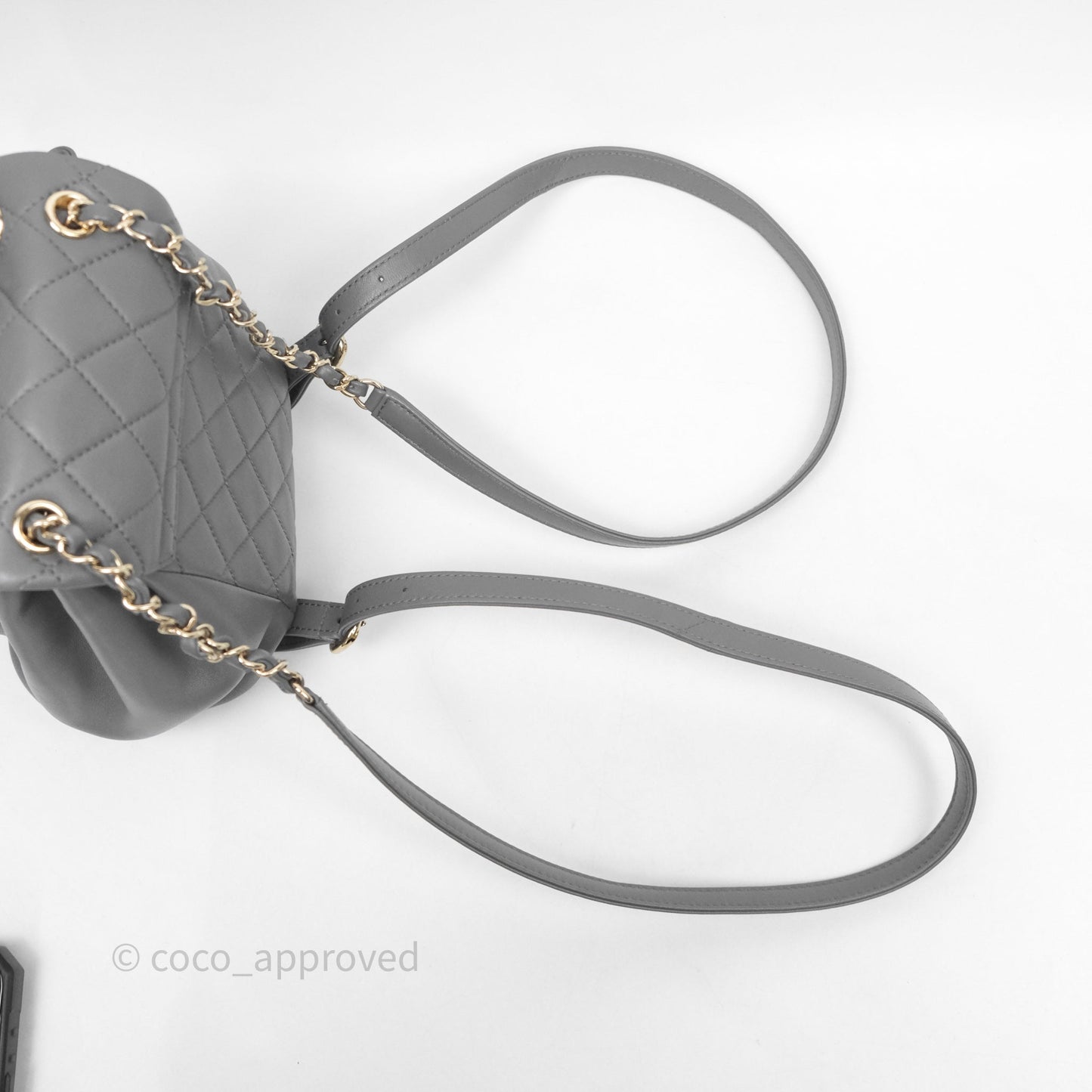 Chanel Small Duma Drawstring Backpack Grey Lambskin Gold Hardware