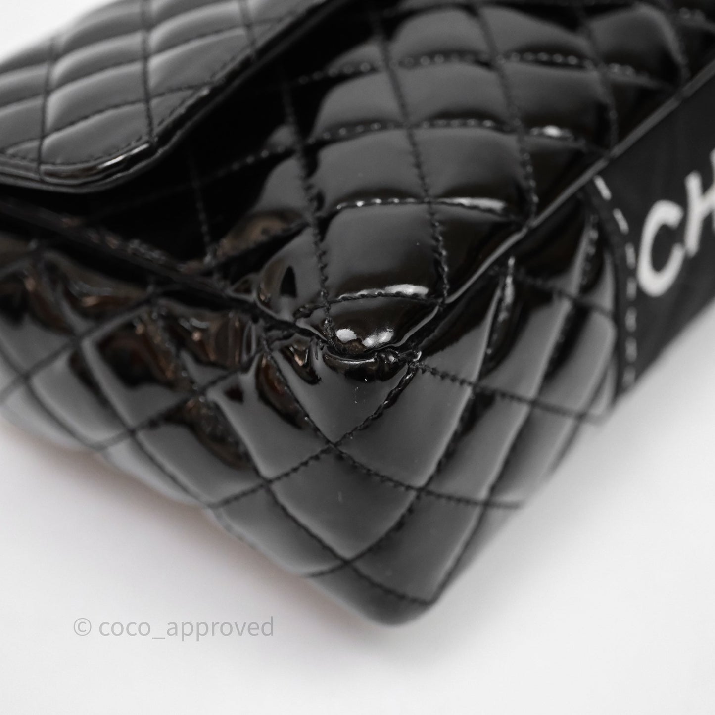 Chanel Quilted Medium Flap Black Patent Silver Hardware