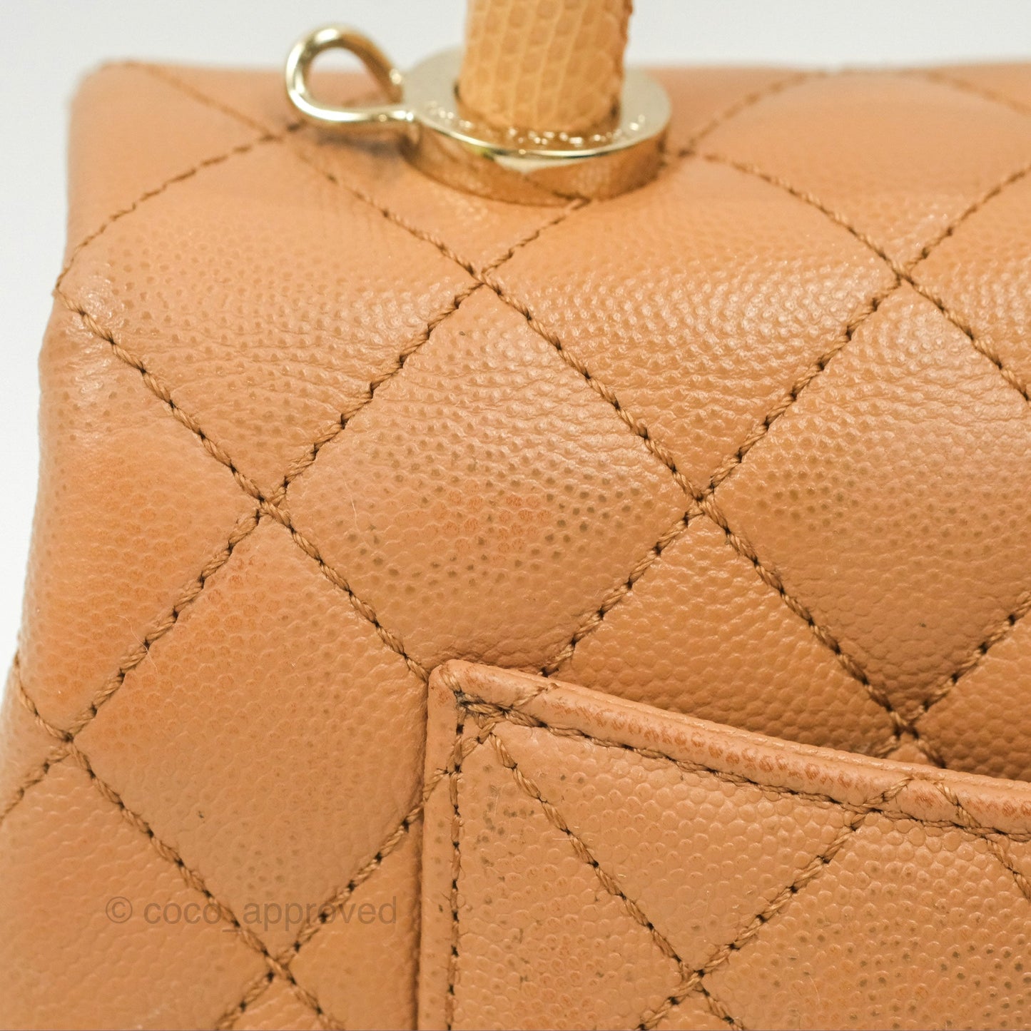 Chanel Mini Coco Handle Dark Beige Caviar Lizard Handle Gold Hardware