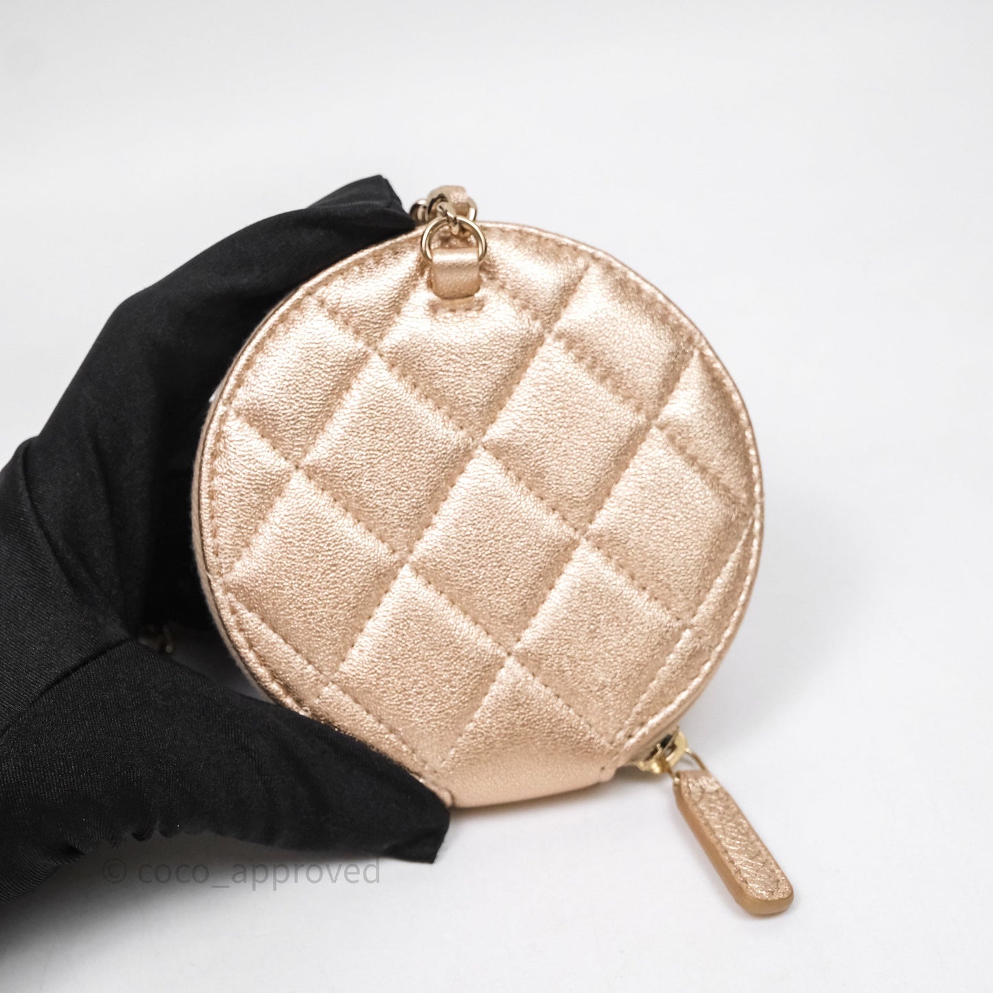 Chanel Quilted Round Coin Purse With Airpods Case Lambskin Metallic Gold Gold Hardware