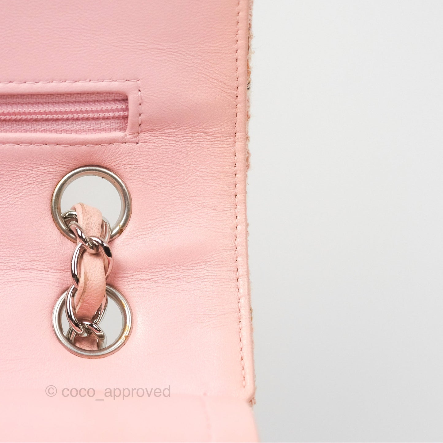 Chanel Classic M/L Medium Flap Quilted Pink Tweed Silver Hardware