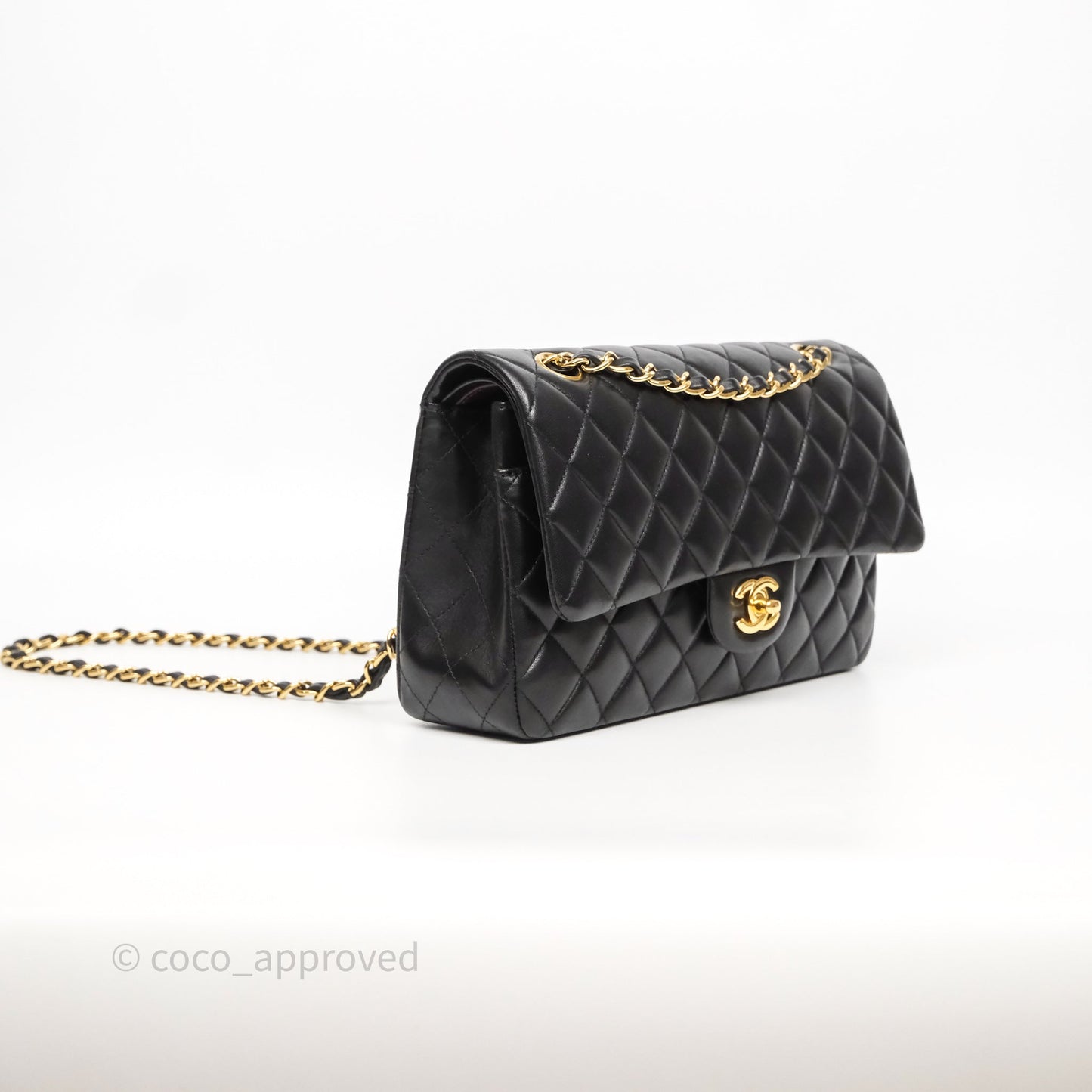 Chanel Classic M/L Medium Flap Quilted Black Lambskin Gold Hardware