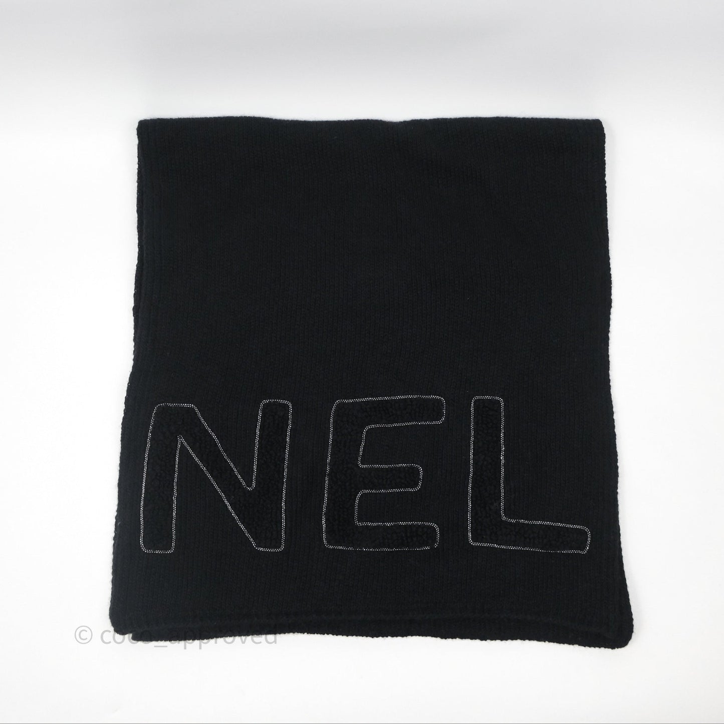 Chanel Chain Logo Scarf Wool Cashmere Black