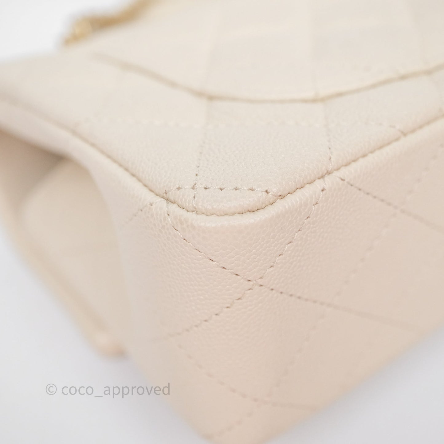 Chanel Top Handle Mini Rectangular Flap Bag Ivory Beige Caviar Gold Hardware