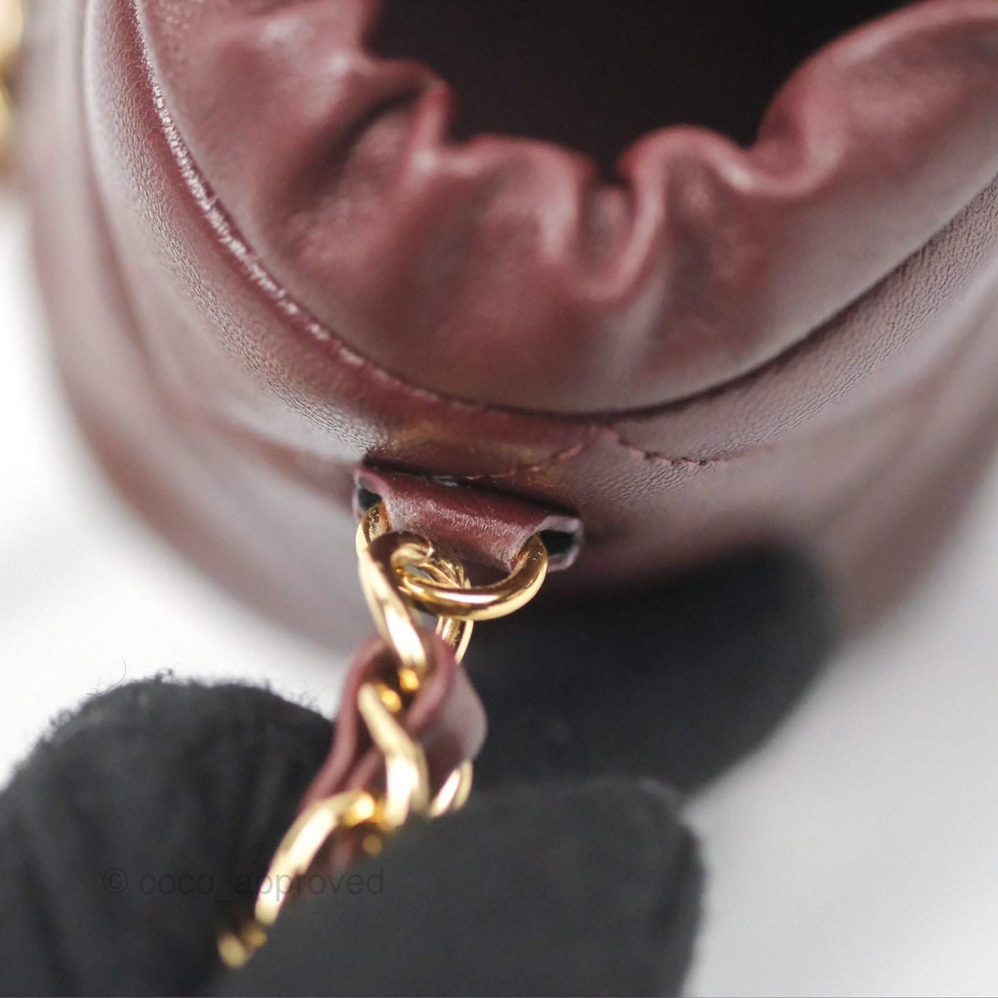 Chanel Mini Bucket Bag with Fluffy Chain Burgundy Lambskin Gold Hardware