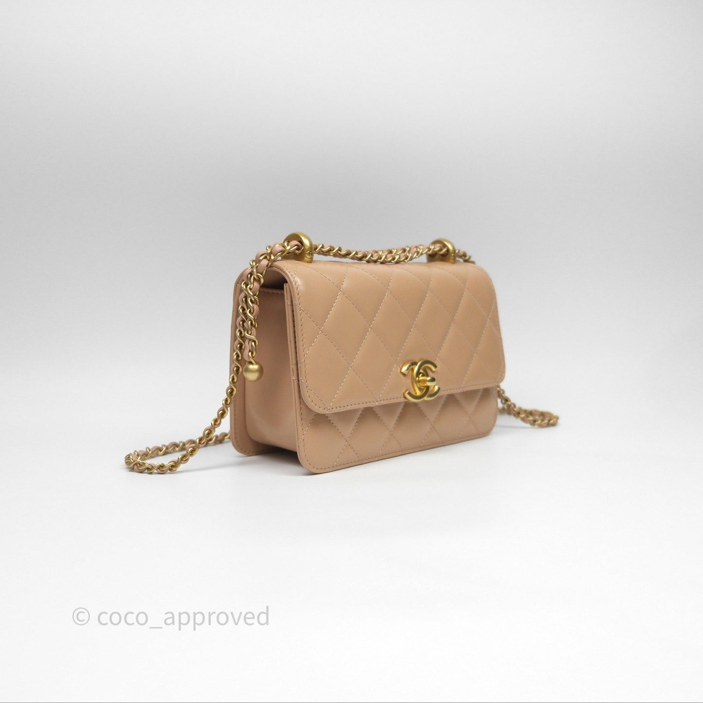 Chanel Quilted Mini Perfect Fit Adjustable Beige Calfskin Gold Hardware