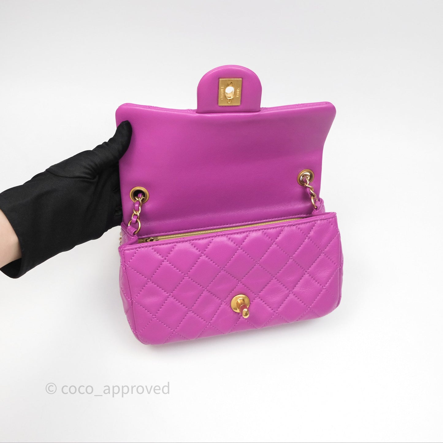 Chanel Mini Rectangular Pearl Crush Quilted Purple Lambskin Aged Gold Hardware