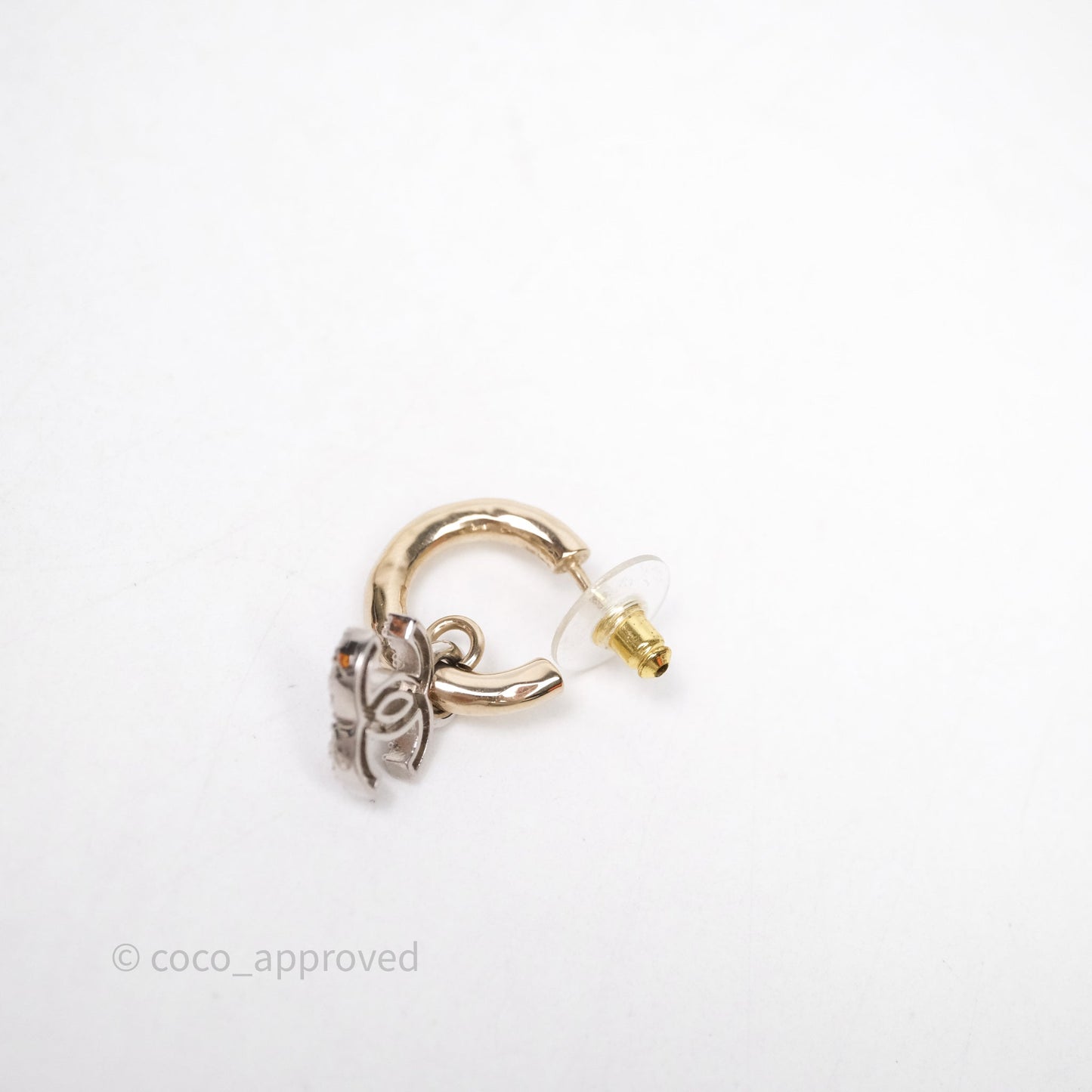 Chanel CC Hoop Logo Crystals Gold Earrings 22S