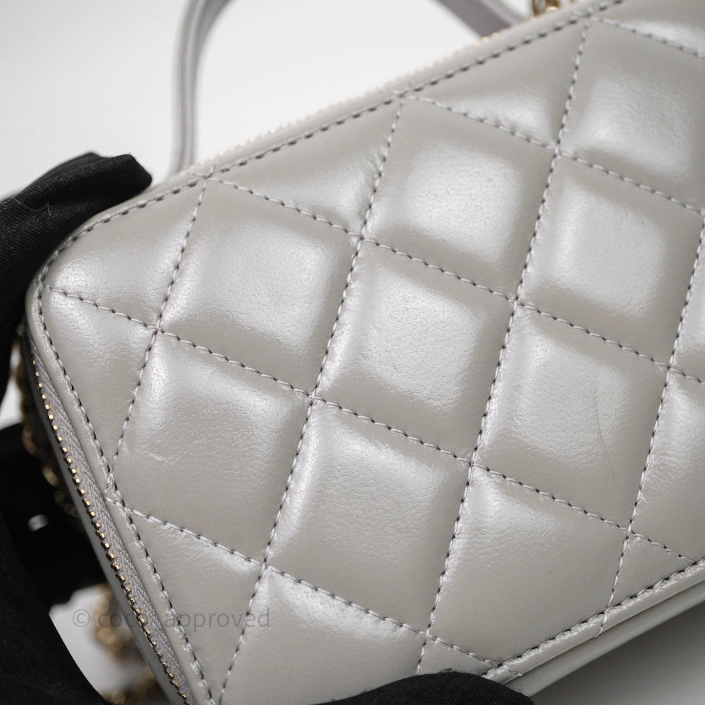 Chanel Mini Top Handle Camera Case Grey Shiny Calfskin Gold Hardware 22B