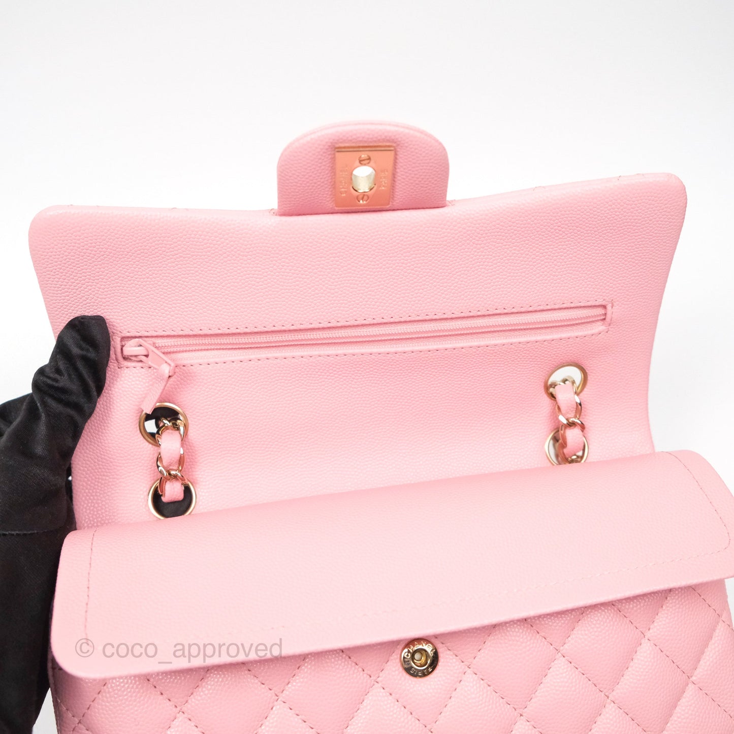 Chanel Small Classic Flap Quilted Sakura Pink Caviar Gold Hardware 22C