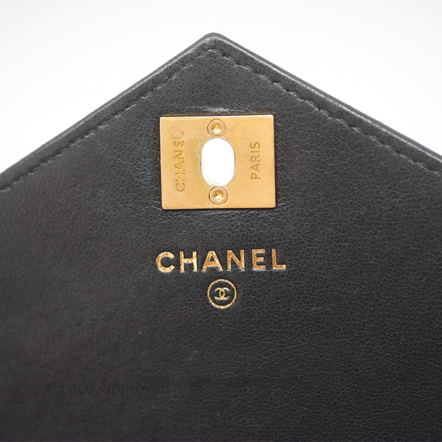 Chanel Reversed Chevron Wallet On Chain WOC Black Lambskin Aged Gold Hardware