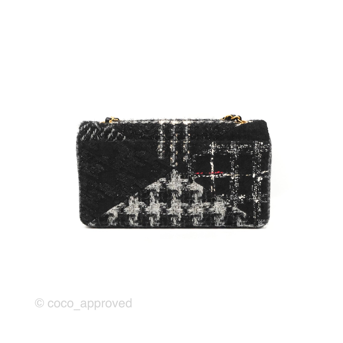 Chanel Medium Single Flap Black Tweed Aged Gold Hardware