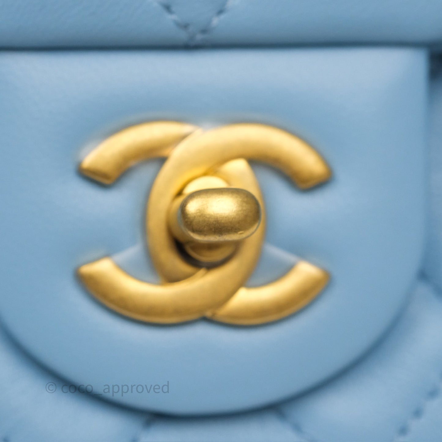 Chanel Mini Rectangular Pearl Crush Quilted Sky Blue Lambskin Aged Gold Hardware