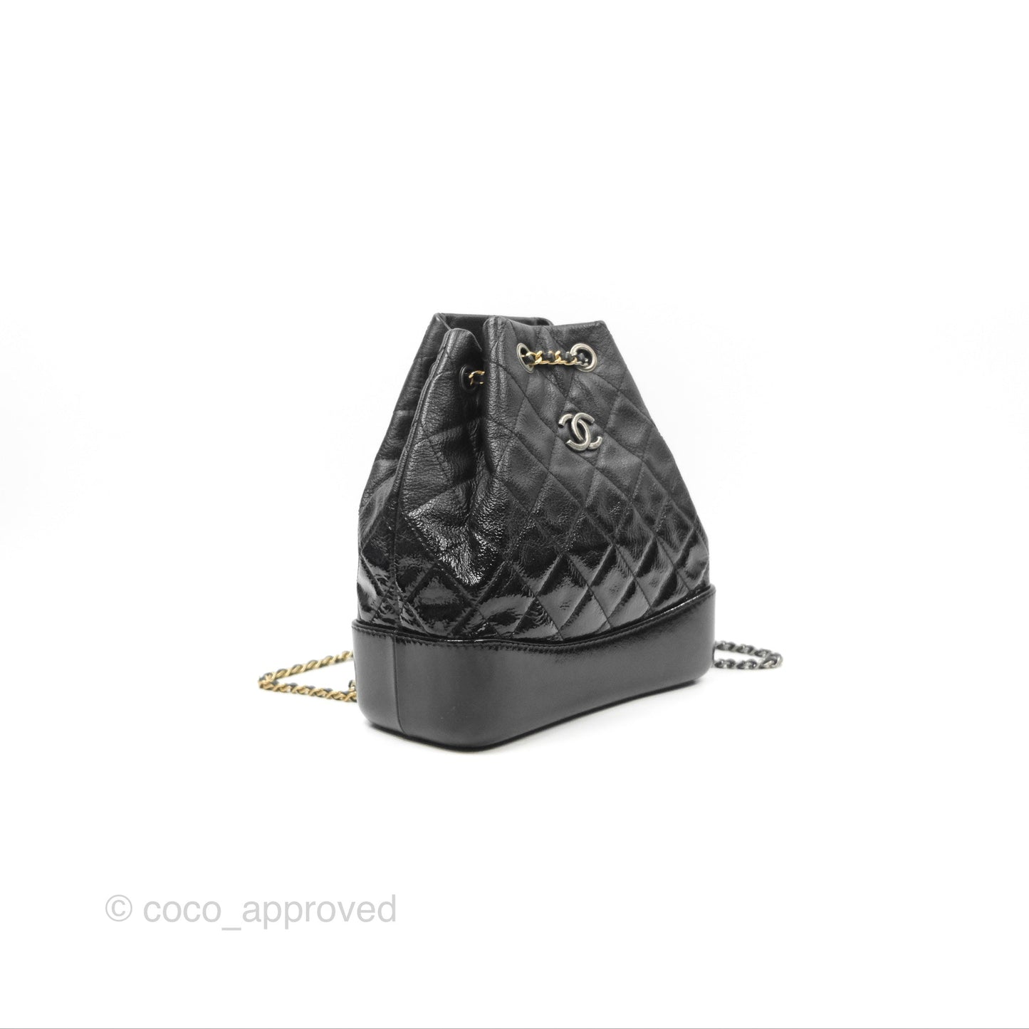 Chanel Small Gabrielle Backpack Black Patent Goatskin