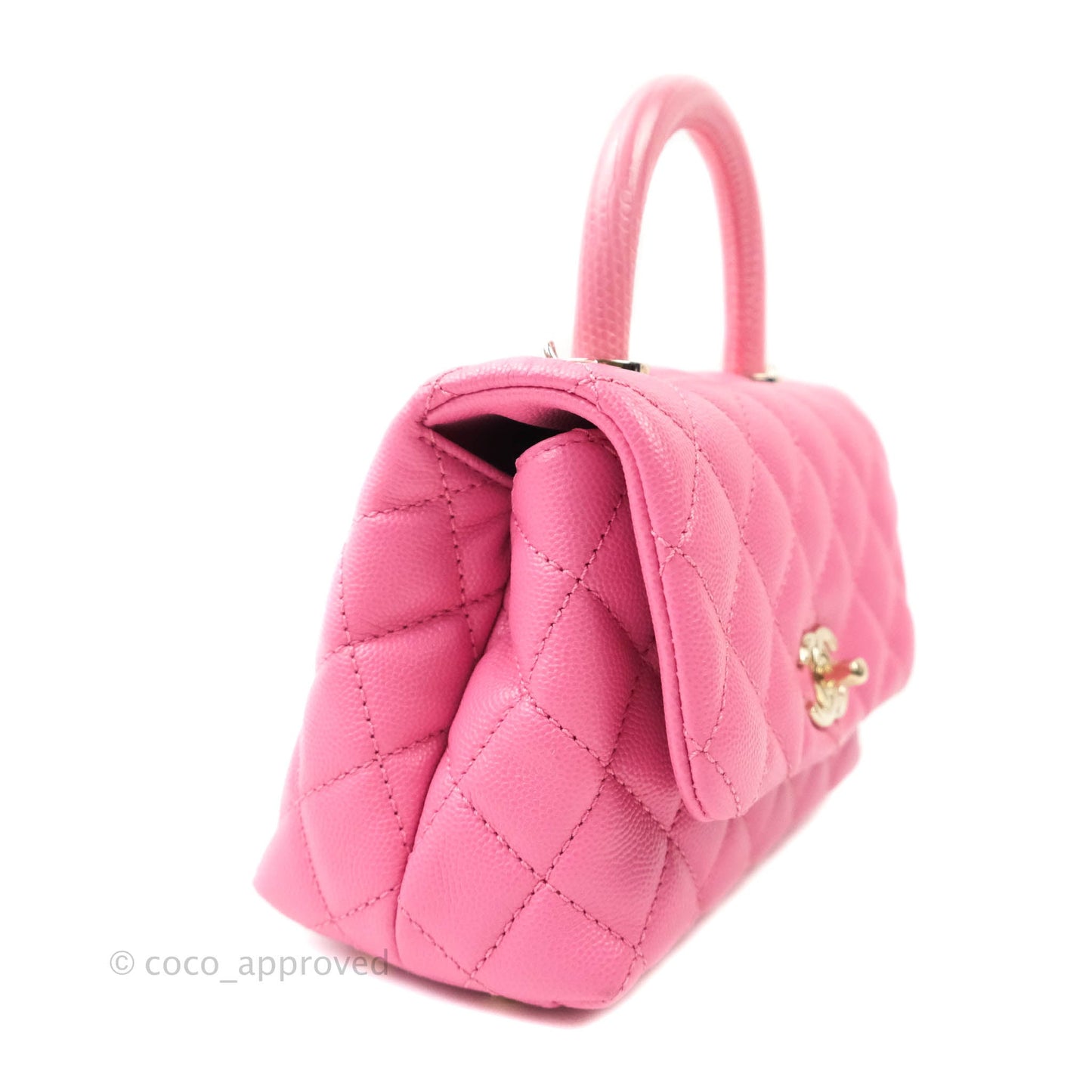 Chanel Extra Mini Coco Handle Quilted Pink Caviar Lizard Embossed Handle Gold Hardware