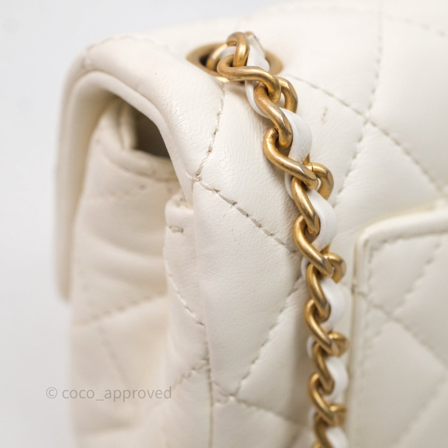 Chanel Mini Rectangular Pearl Crush White Lambskin Aged Gold Hardware