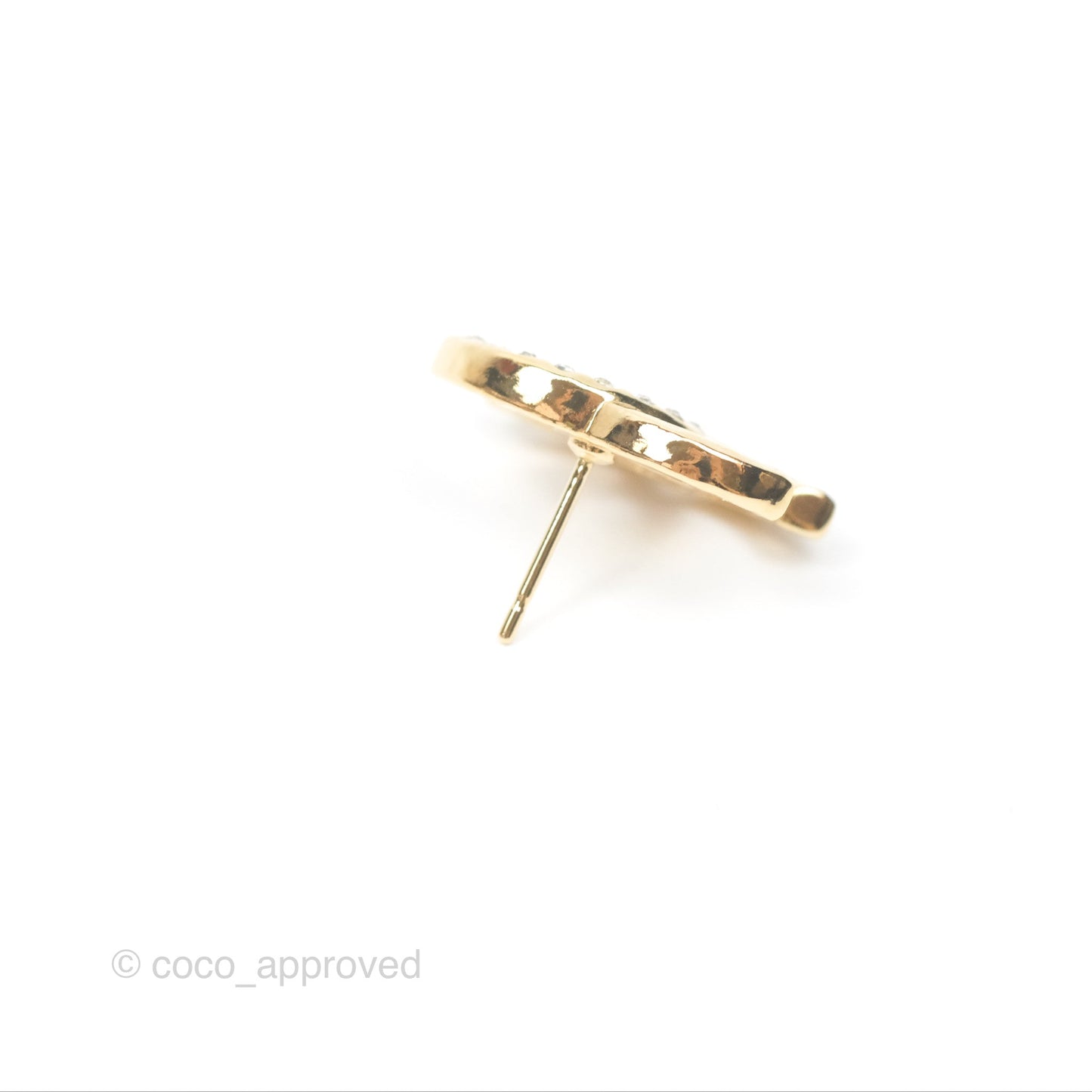 Chanel Crystal CC Earrings Gold Tone 24P