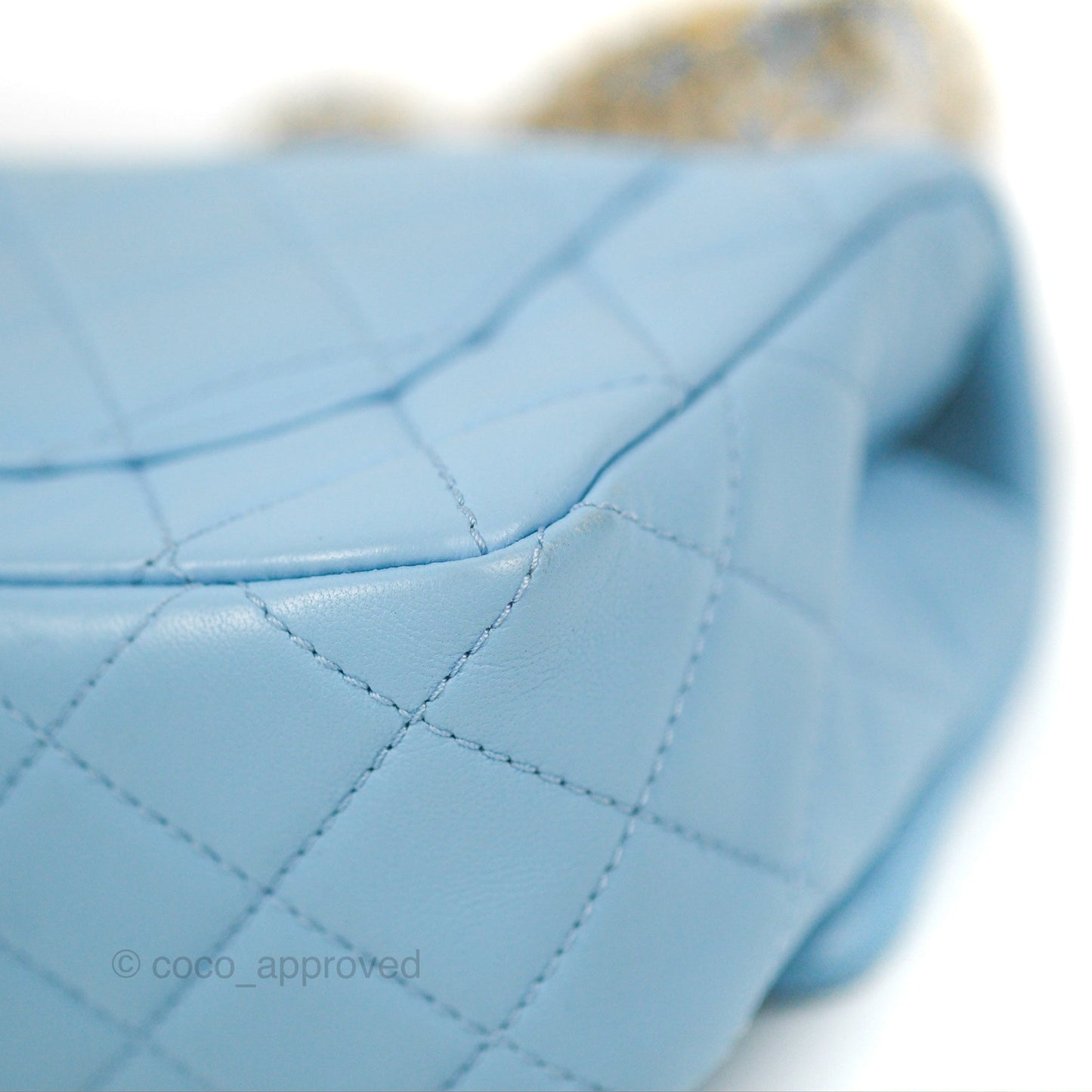 Chanel Mini Rectangular Pearl Crush Quilted Blue Lambskin Aged Gold Hardware