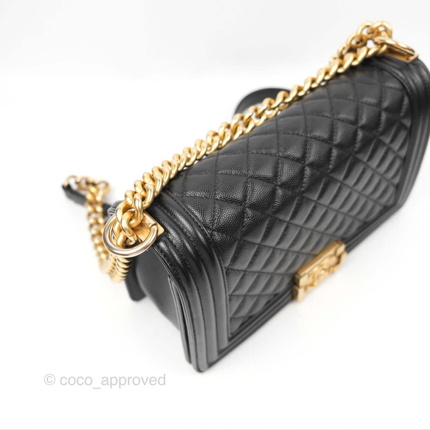Chanel Quilted Medium Boy Black Caviar Aged Gold Hardware