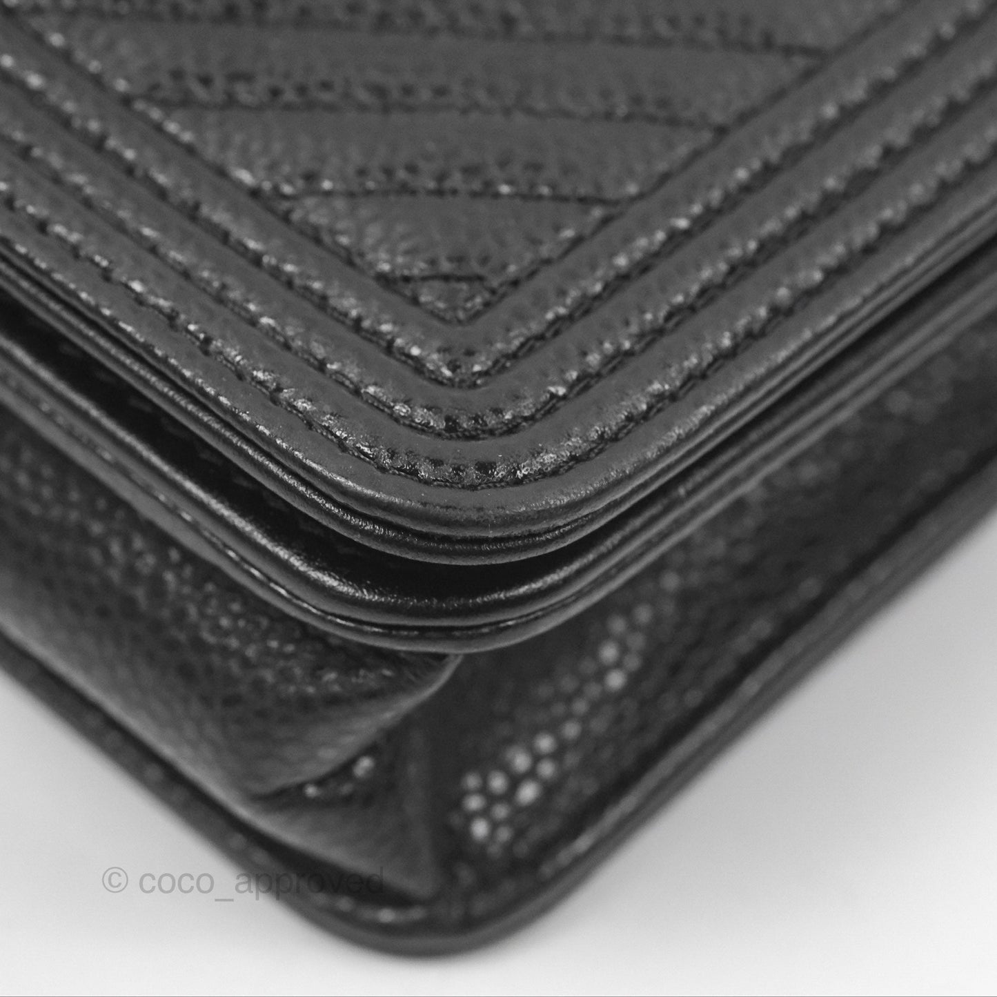 Chanel Chevron Boy Wallet on Chain WOC Black Caviar Silver Hardware