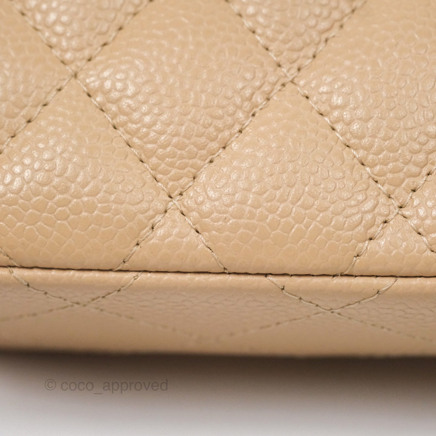 Chanel Quilted East West Flap Beige Caviar Silver Hardware