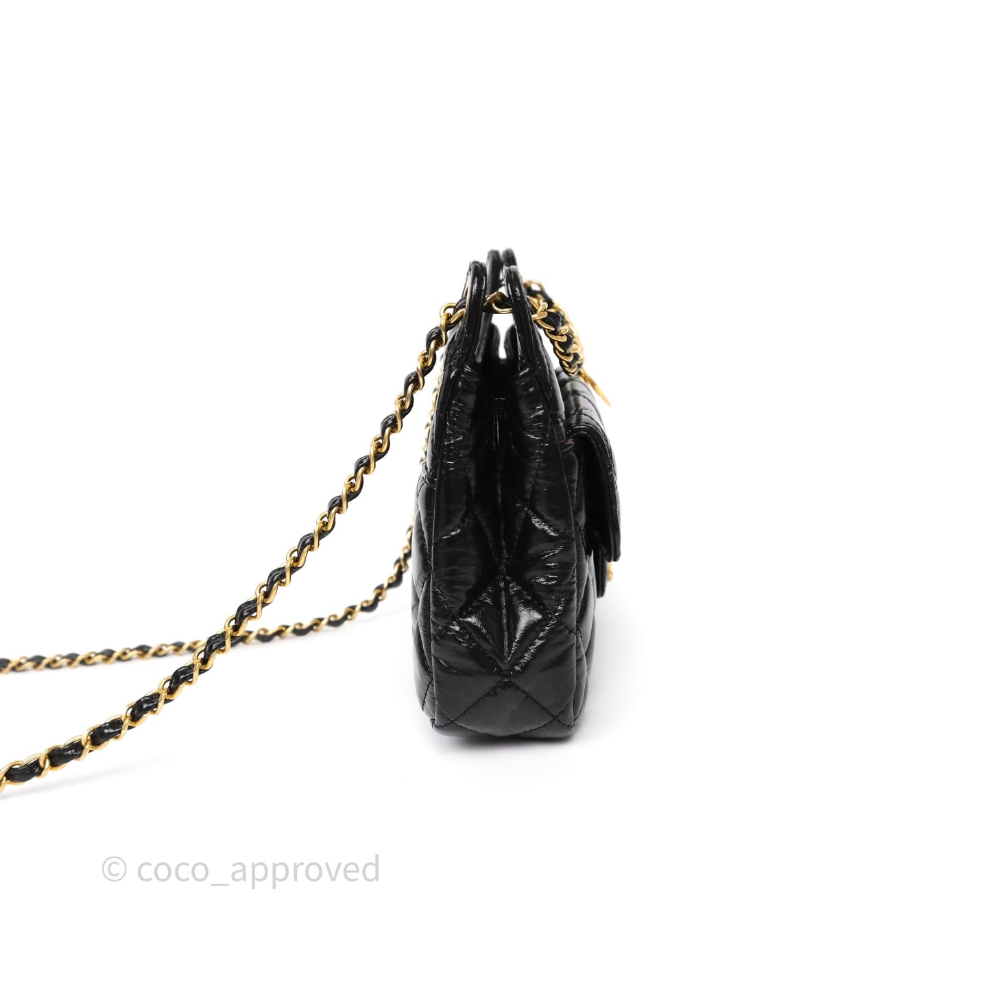 Chanel Small Hobo Black Shiny Crumpled Calfskin Aged Gold Hardware 23C