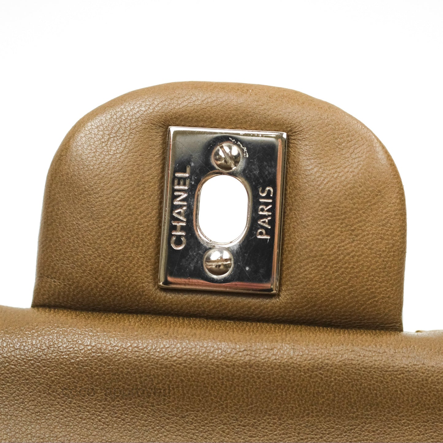 Chanel Classic M/L Medium Flap Quilted Brown Patent Silver Hardware