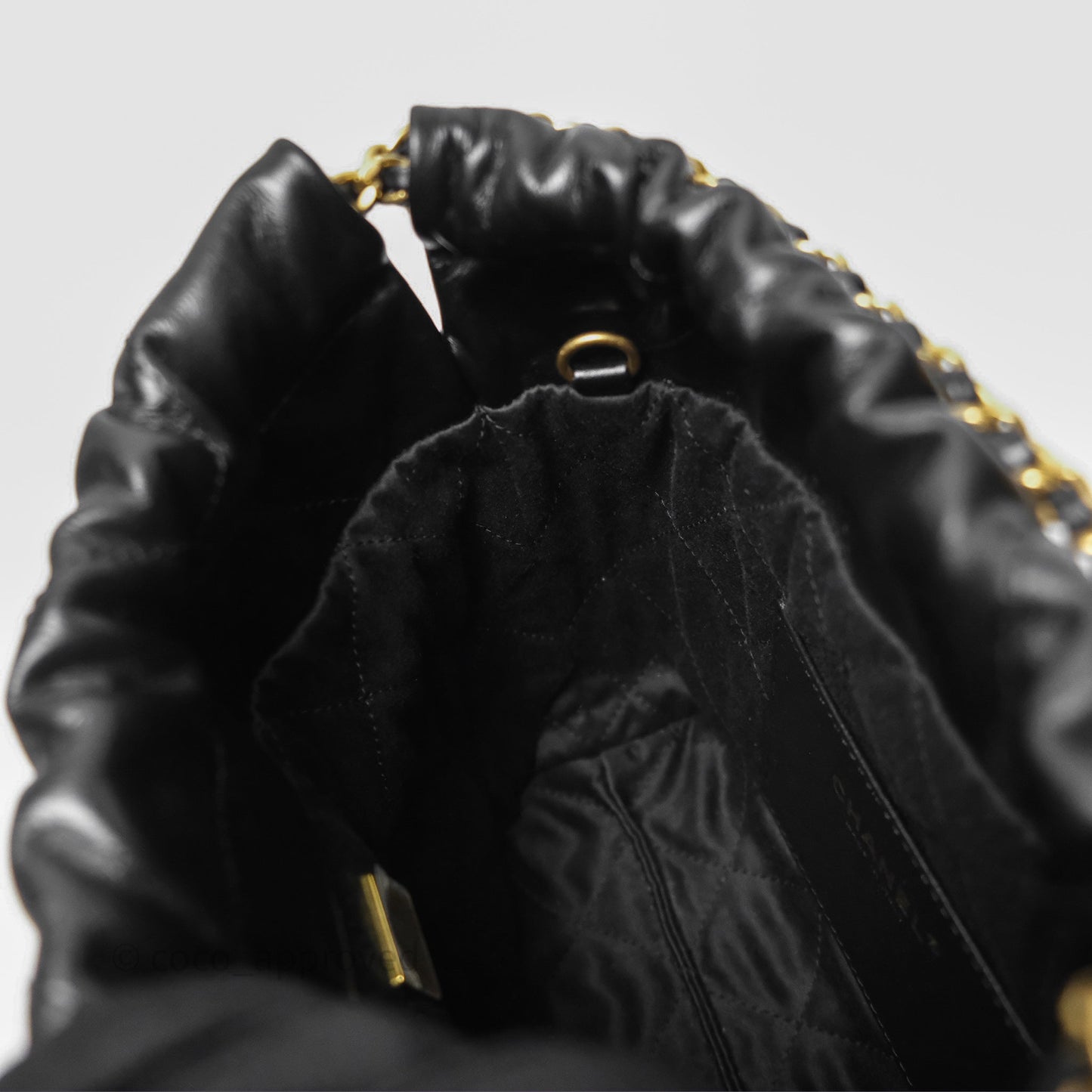 Chanel 22 Mini Bag Black Crumpled Calfskin Aged Gold Hardware