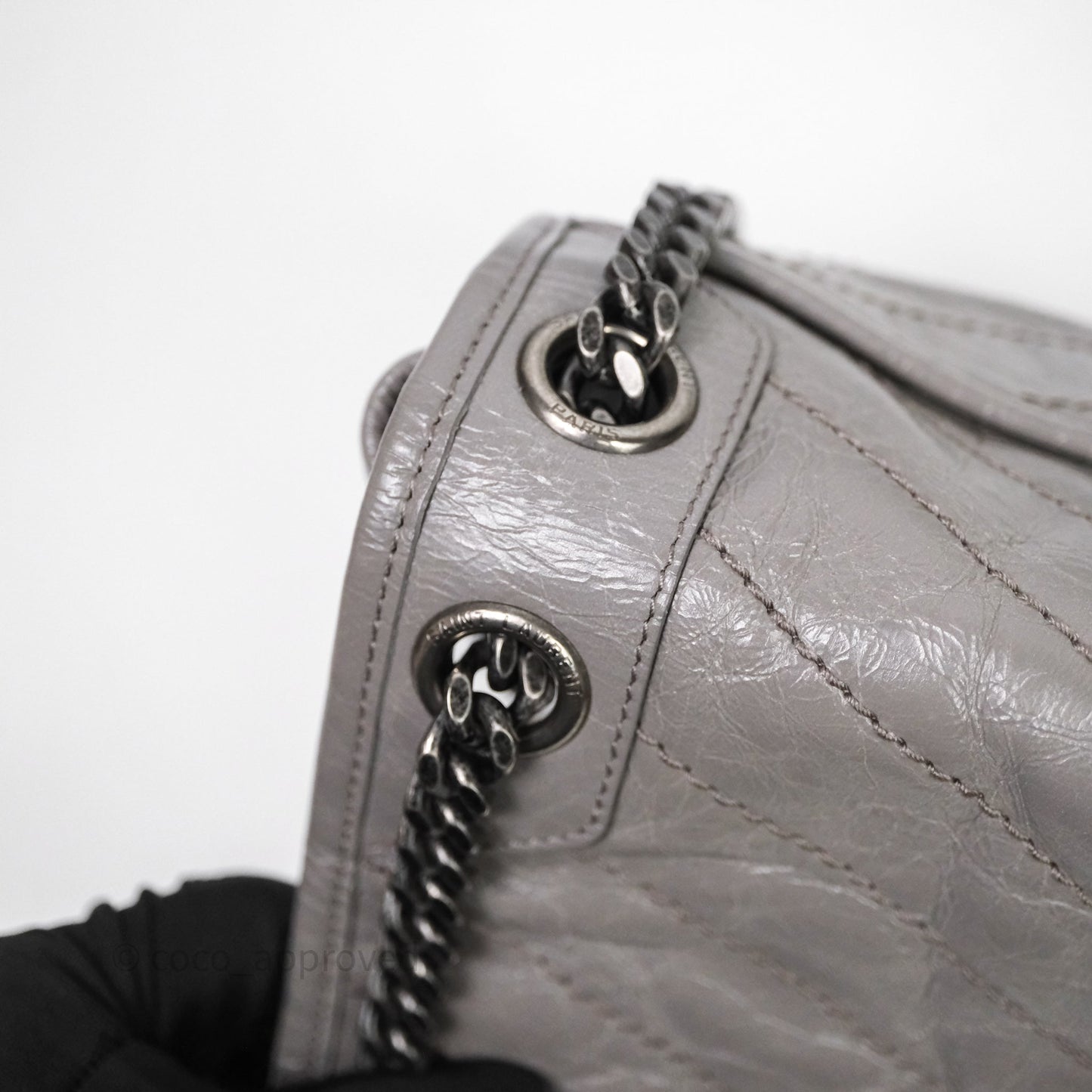 Saint Laurent Medium Niki Chain Bag Crinkled Calfskin Grey