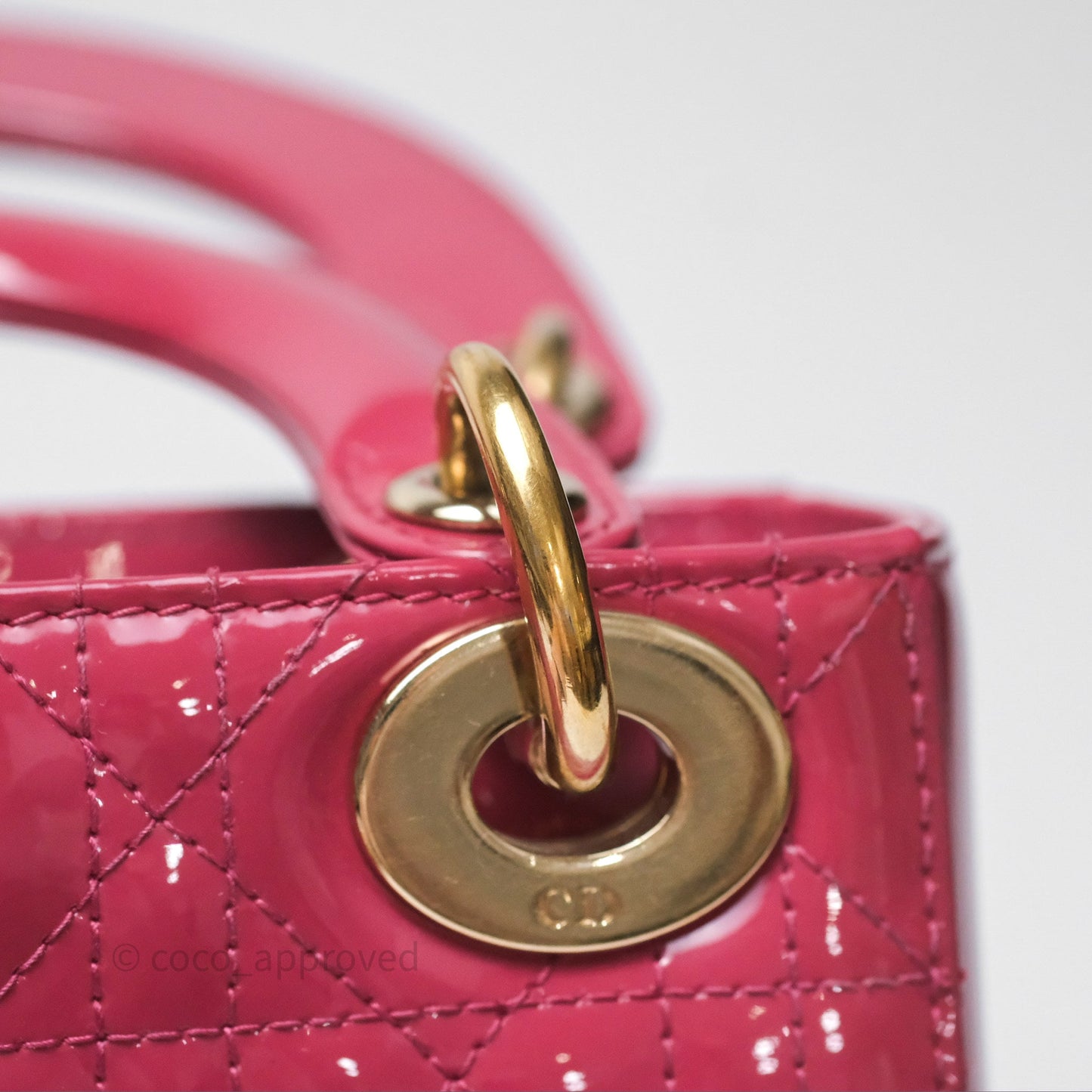 Christian Dior Mini Lady Dior Dusty Pink Patent Cannage Calfskin Gold Hardware