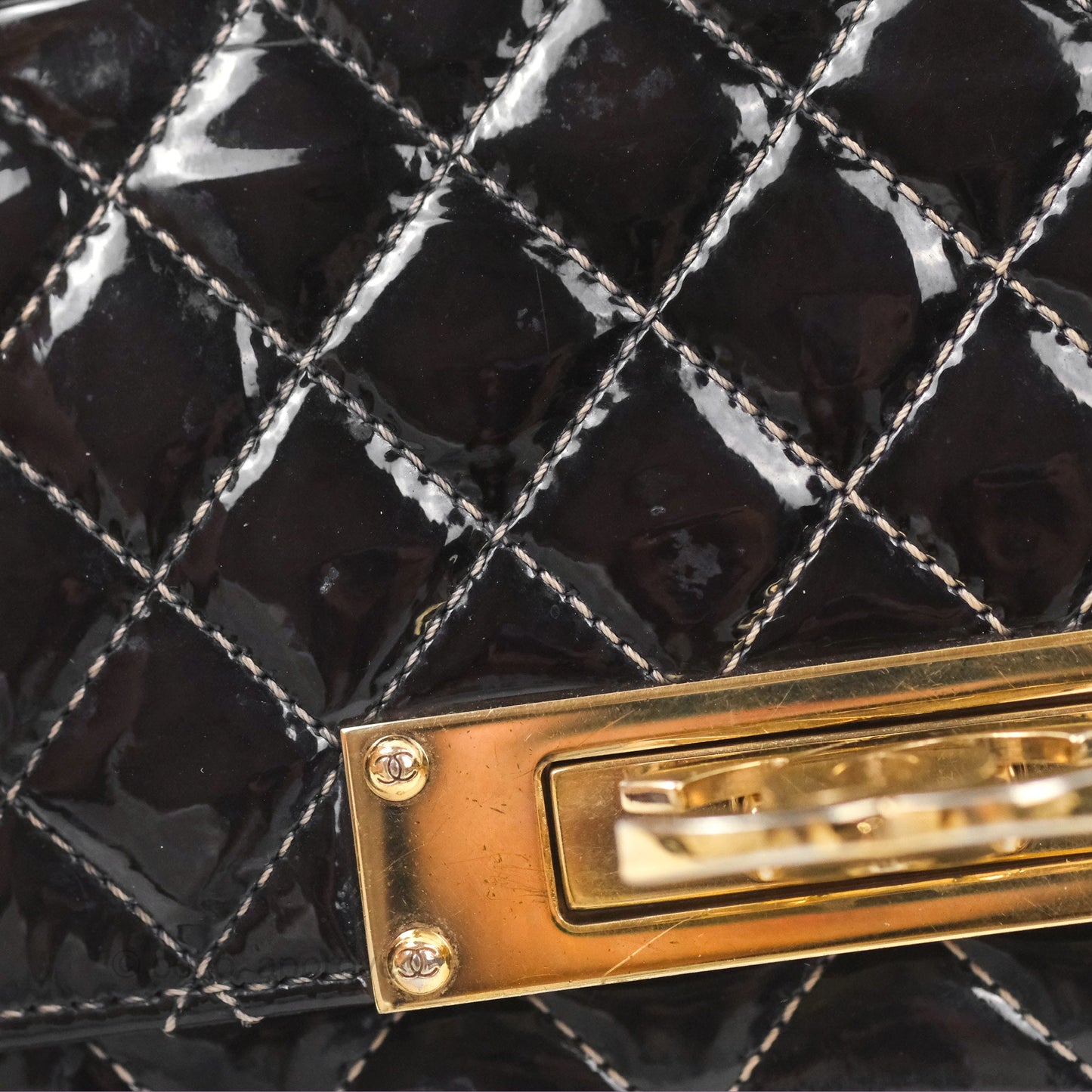 Chanel Golden Class Wallet On Chain WOC Black Patent Gold Hardware