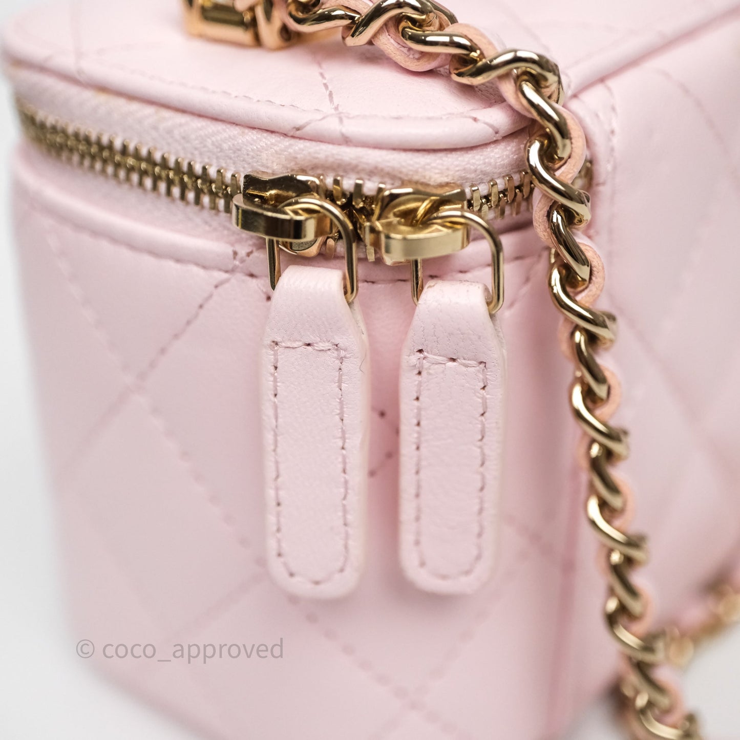 Chanel Mini Top Handle Vanity With Chain Pink Lambskin Gold Hardware