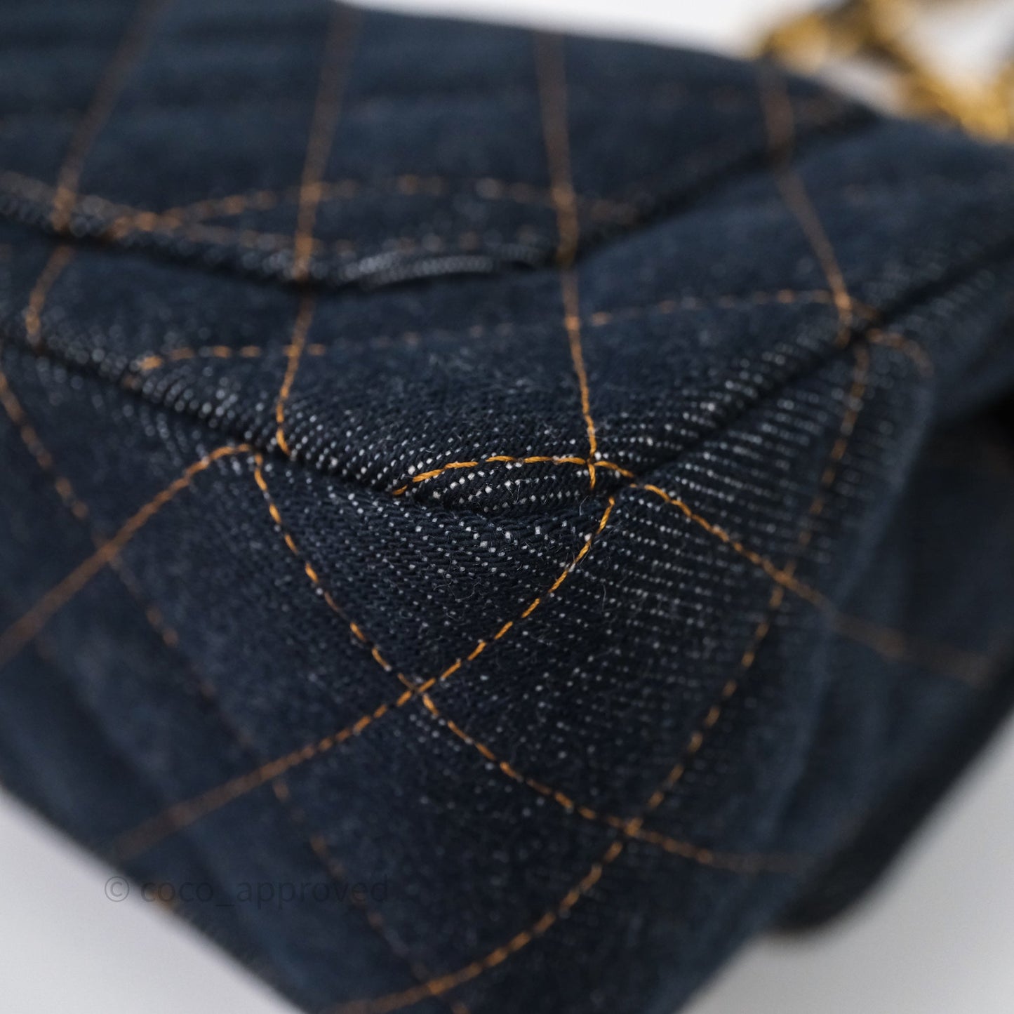 Chanel Mini Rectangular Quilted Dark Blue Denim Aged Gold Hardware