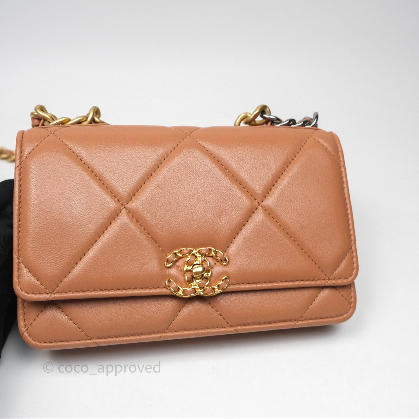 Chanel 19 Wallet on Chain WOC Dark Beige Caramel Lambskin Mixed Hardware