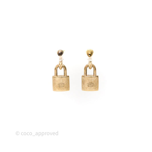 Chanel CC Padlock Drop Earrings Gold Tone 21P