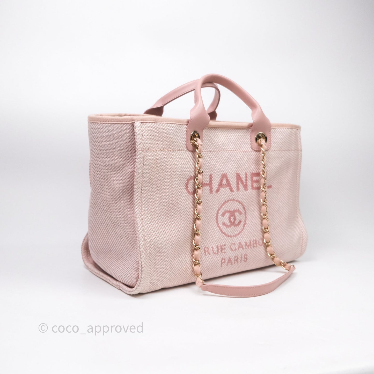 Chanel Large Deauville Tote Pink Canvas Gold Hardware