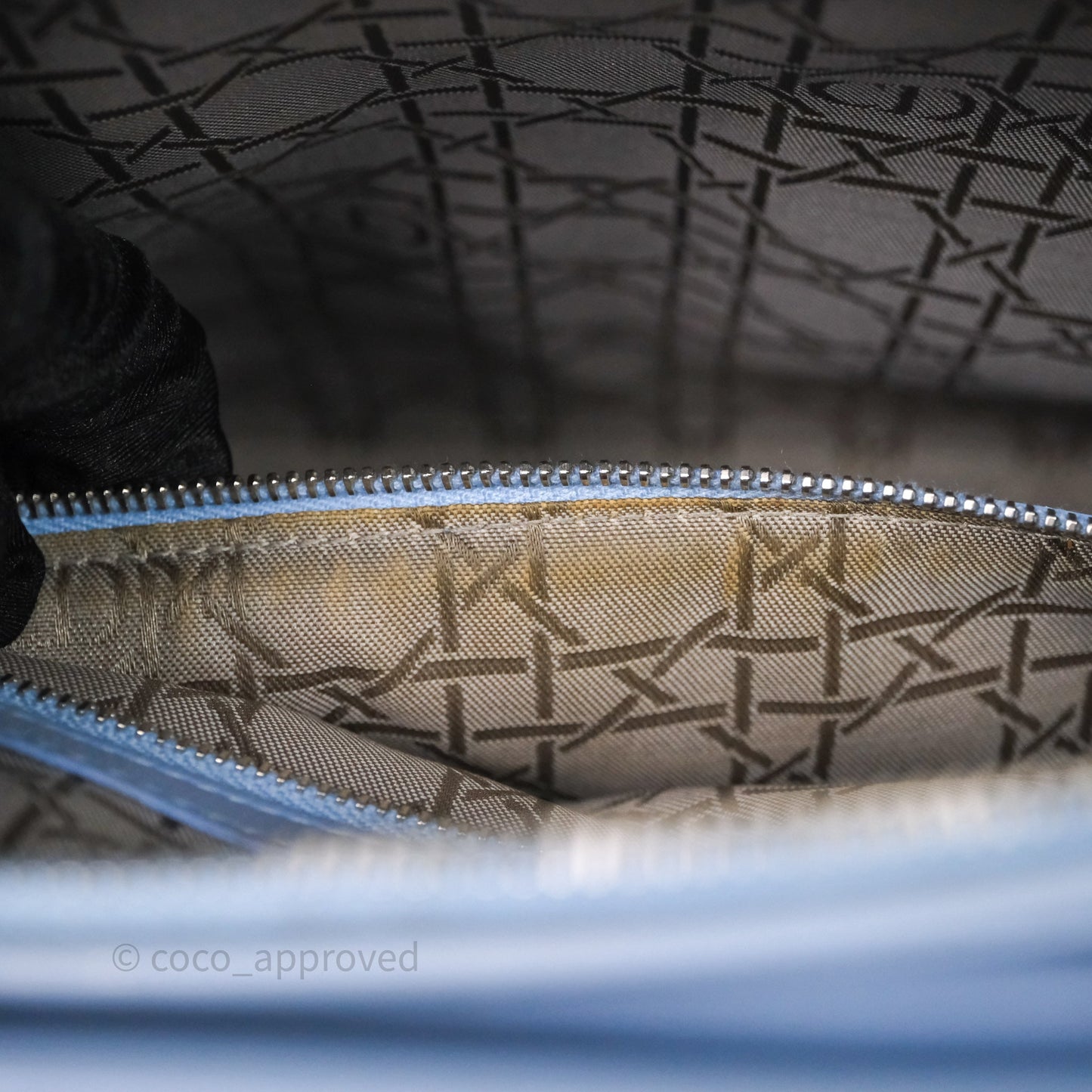 Christian Dior Large Lady Dior Cannage Blue Lambskin Silver Hardware