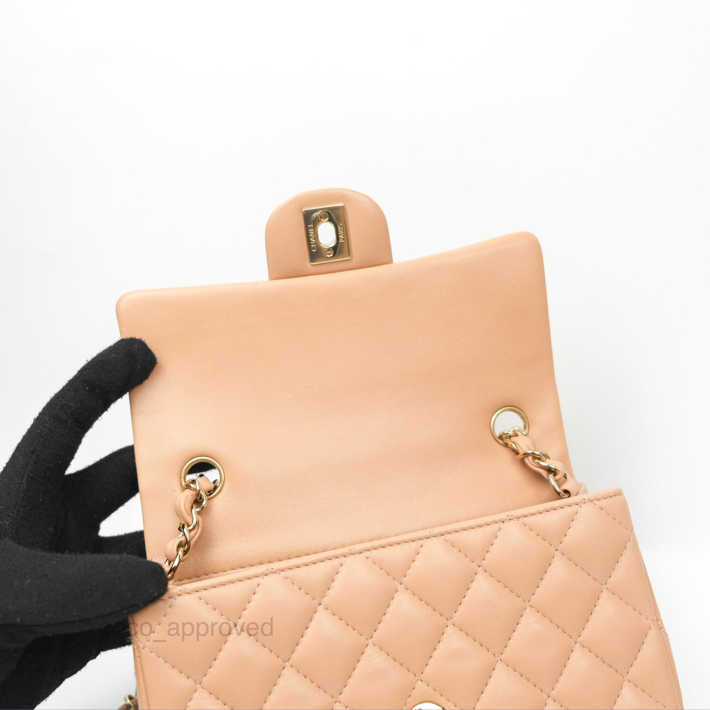 Chanel Quilted Mini Rectangular Beige Lambskin Gold Hardware