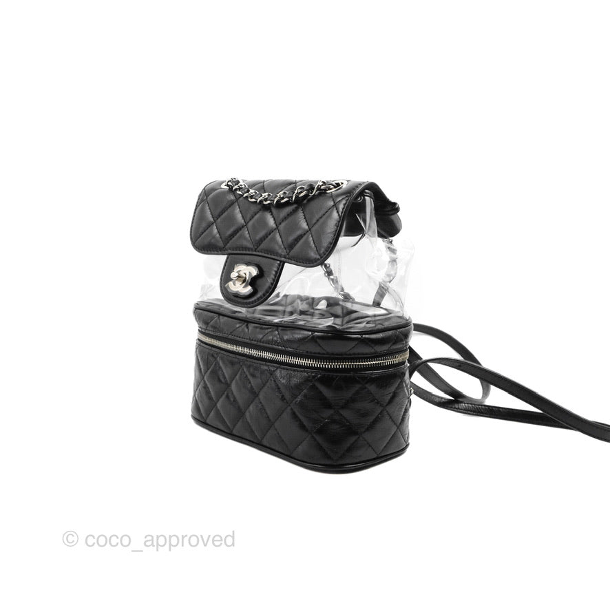 Chanel Aquarium PVC Backpack Black Crumpled Calfskin Silver Hardware