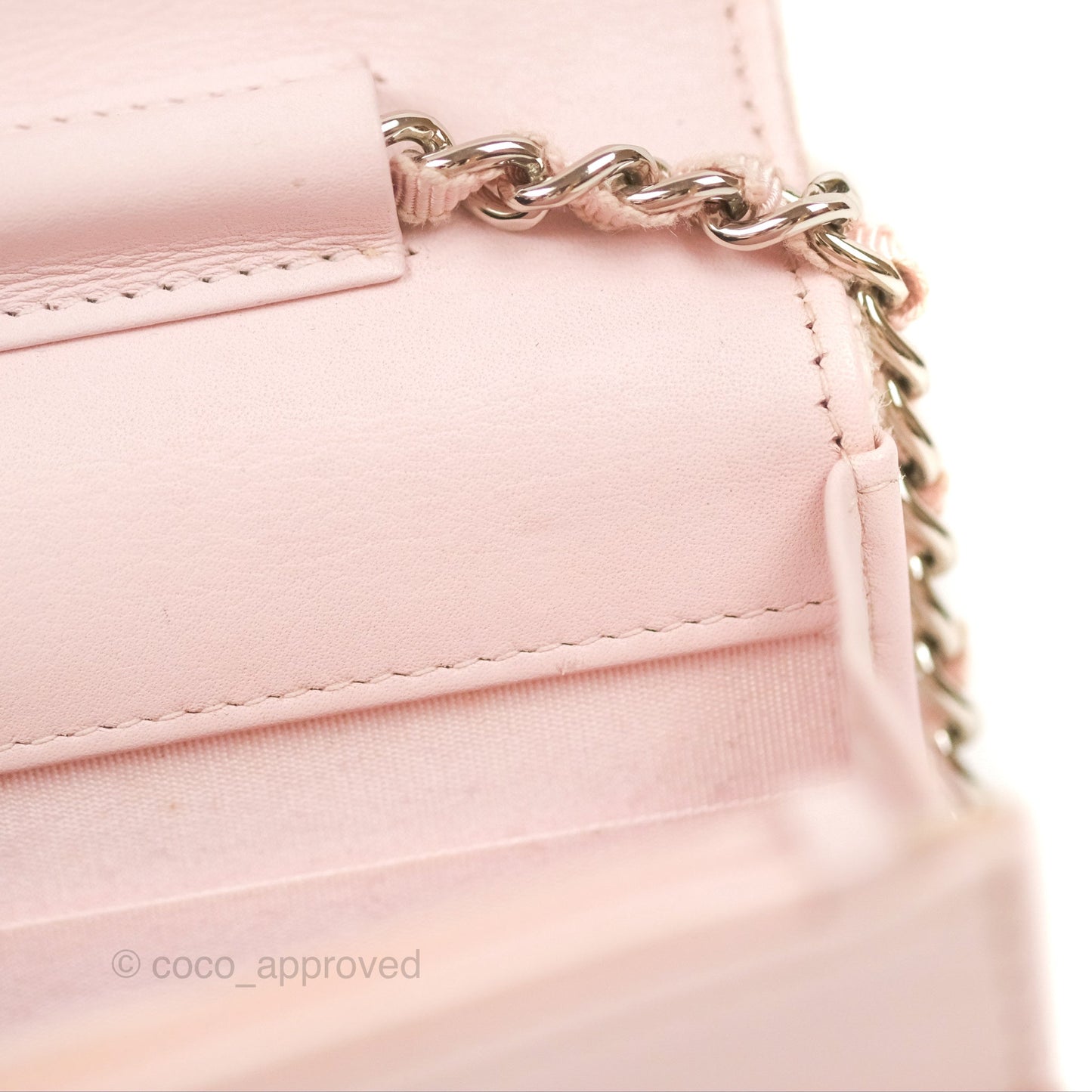 Chanel Deauville Wallet On Chain WOC Pink Canvas Silver Hardware