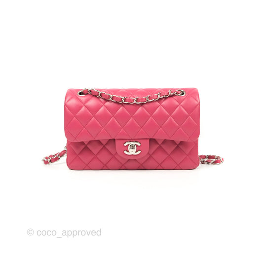 Chanel Small Classic Flap Quilted Dark Rosy Pink Lambskin Silver Hardware