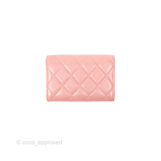 Chanel Classic Flap Card Holder Quilted Pink Lambskin Gold Hardware