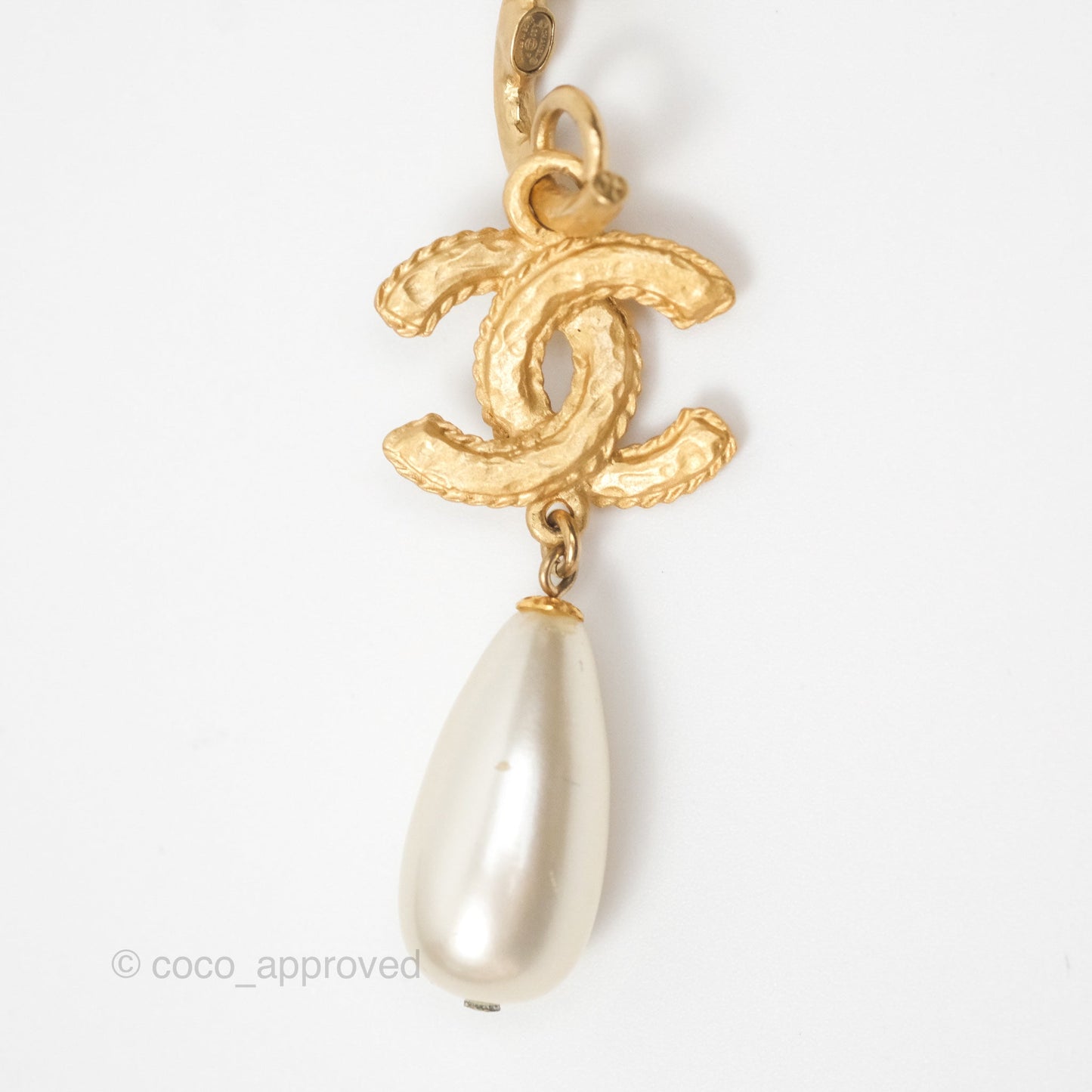 Chanel CC Crystal Pearl Drop Crystal Earrings Matte Gold Tone 20P